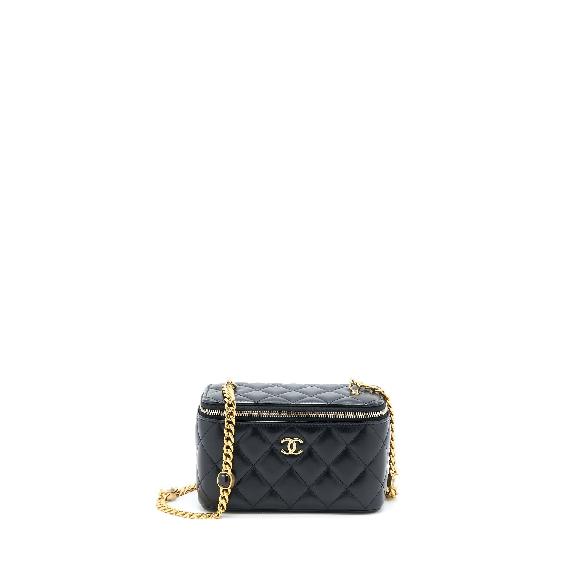 Chanel Long Vanity Detailed Gem Lambskin GHW Black Handbag