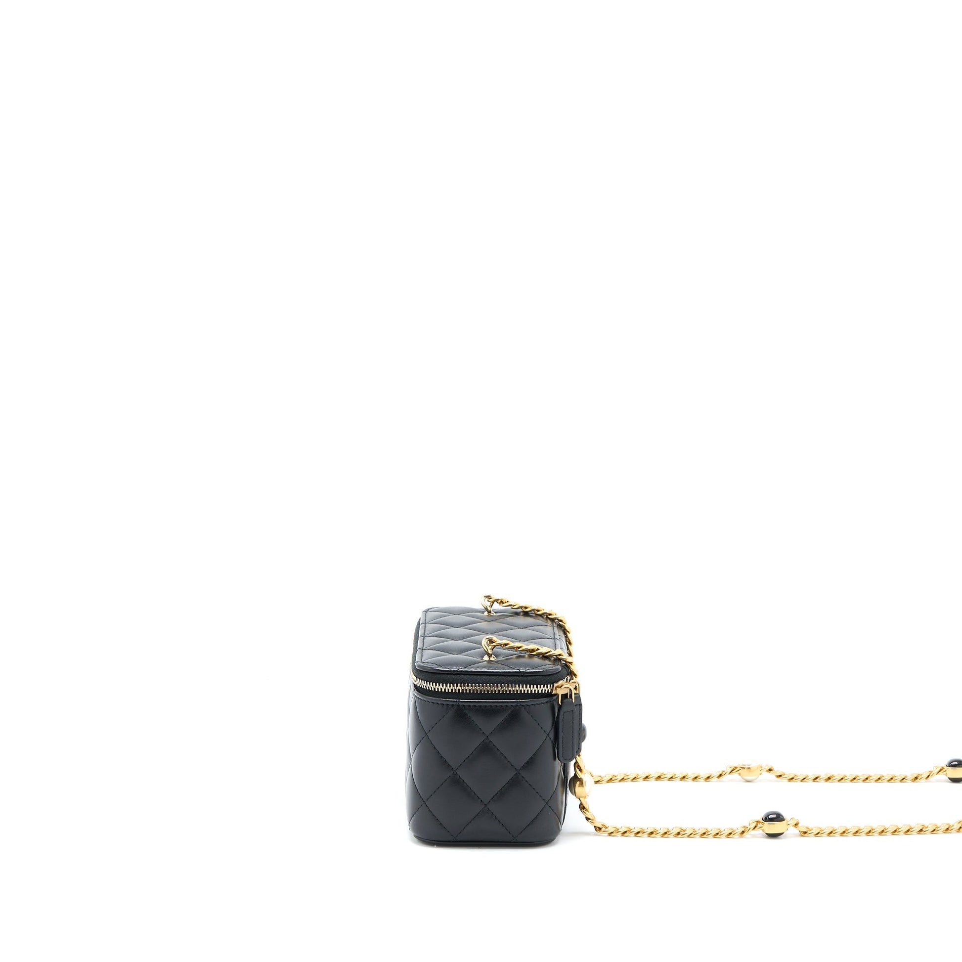 Chanel Long Vanity Detailed Gem Lambskin GHW Black Handbag