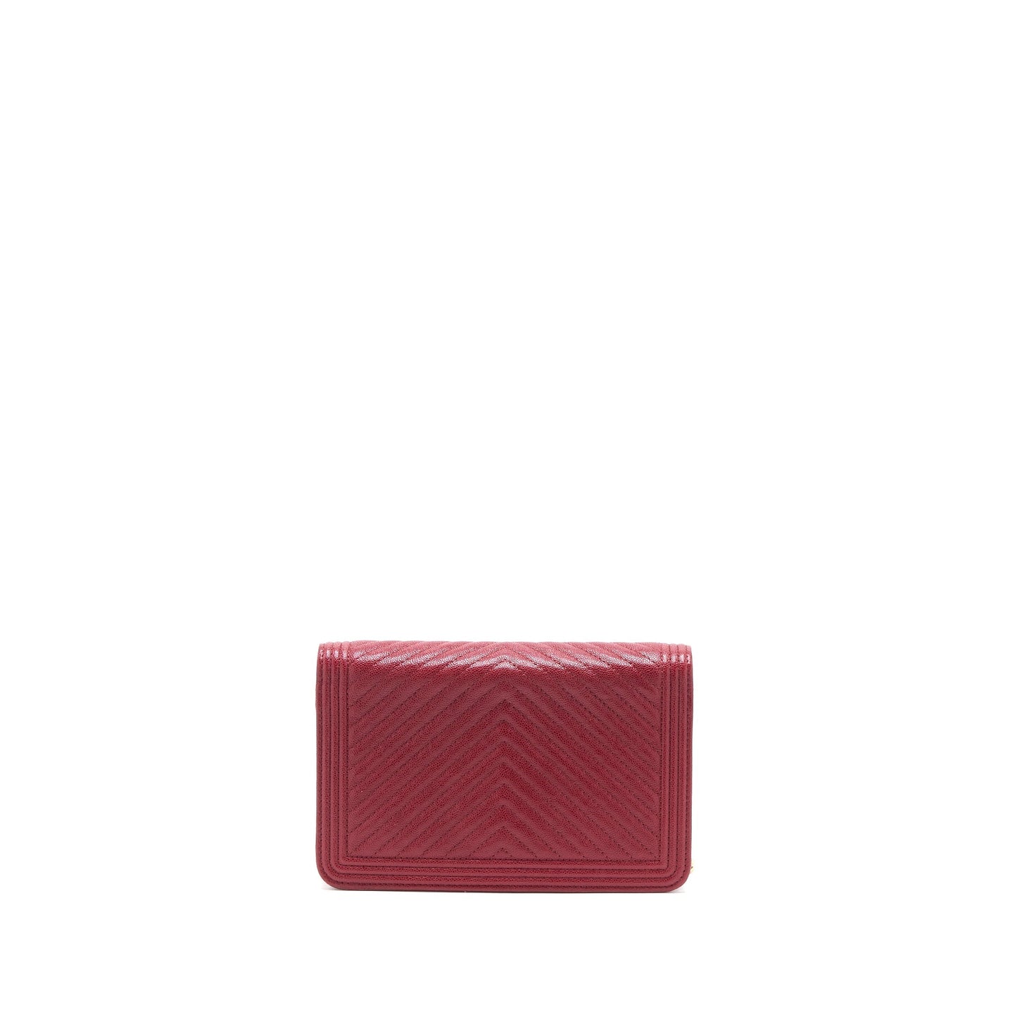 Chanel Boy On Chevron Caviar Brushed GHW Red Wallet Case