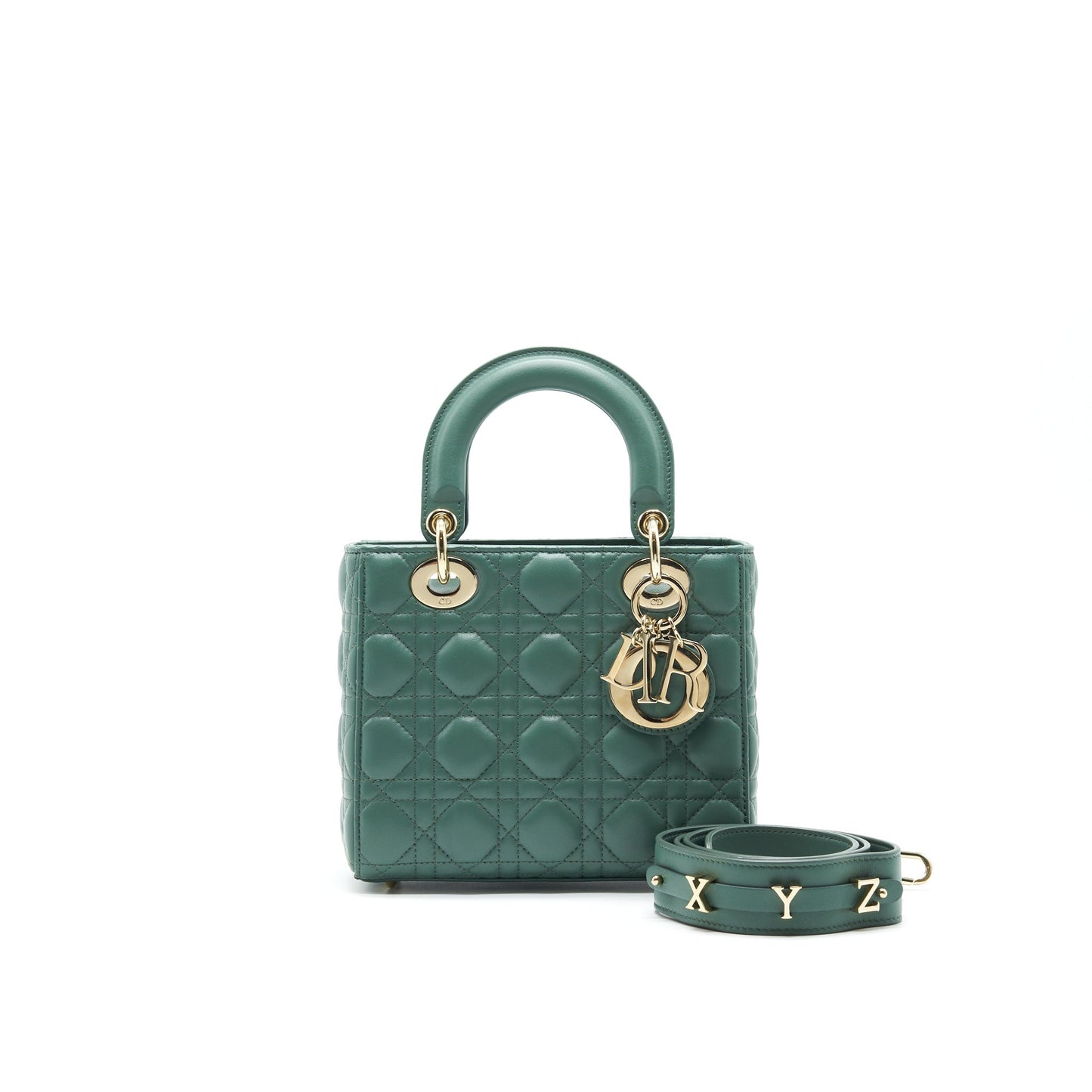 Dior Lambskin Cannage My Abc Lady Handbag Green Small Travel Bag