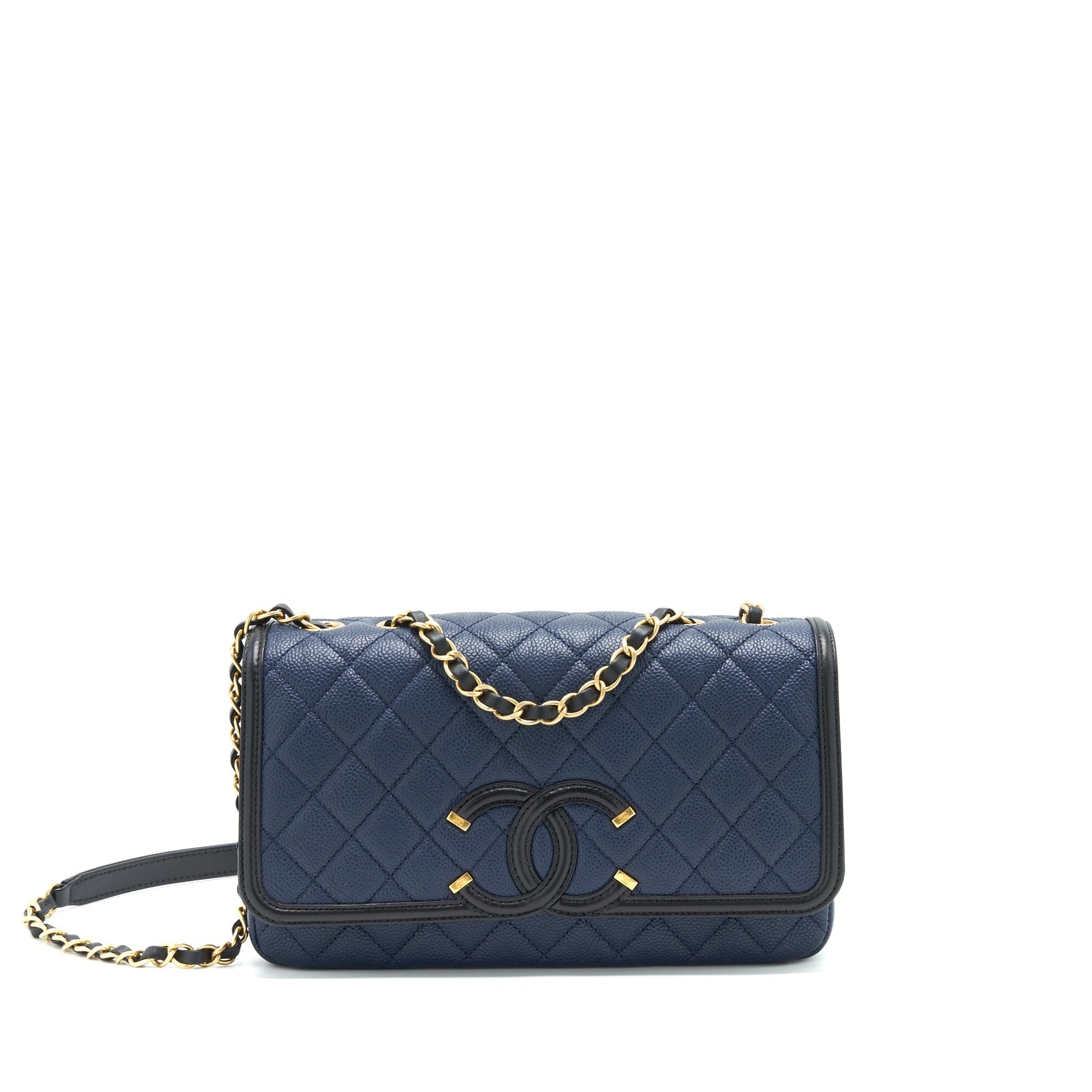 Chanel Caviar Filigree Flap Navy Black Shoulder Bag
