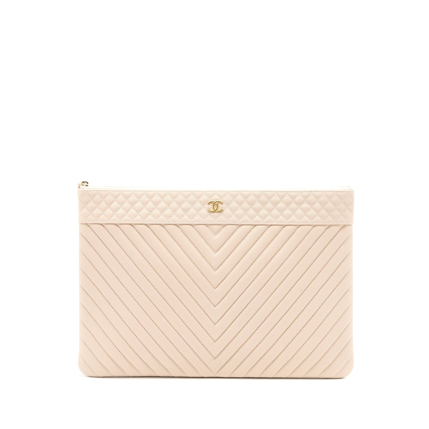 Chanel Chevron Caviar GHW Beige Clutch Bag
