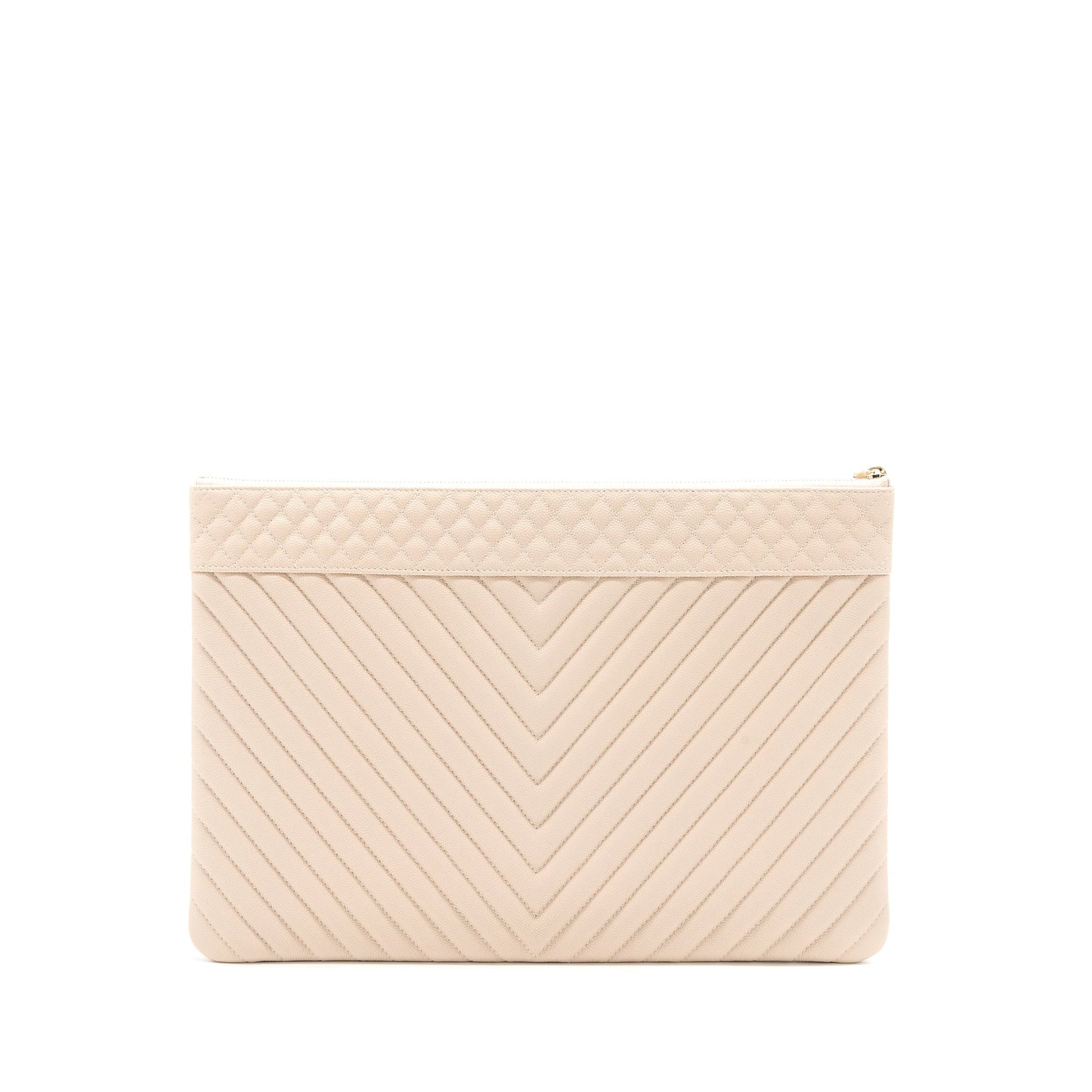 Chanel Chevron Caviar GHW Beige Clutch Bag