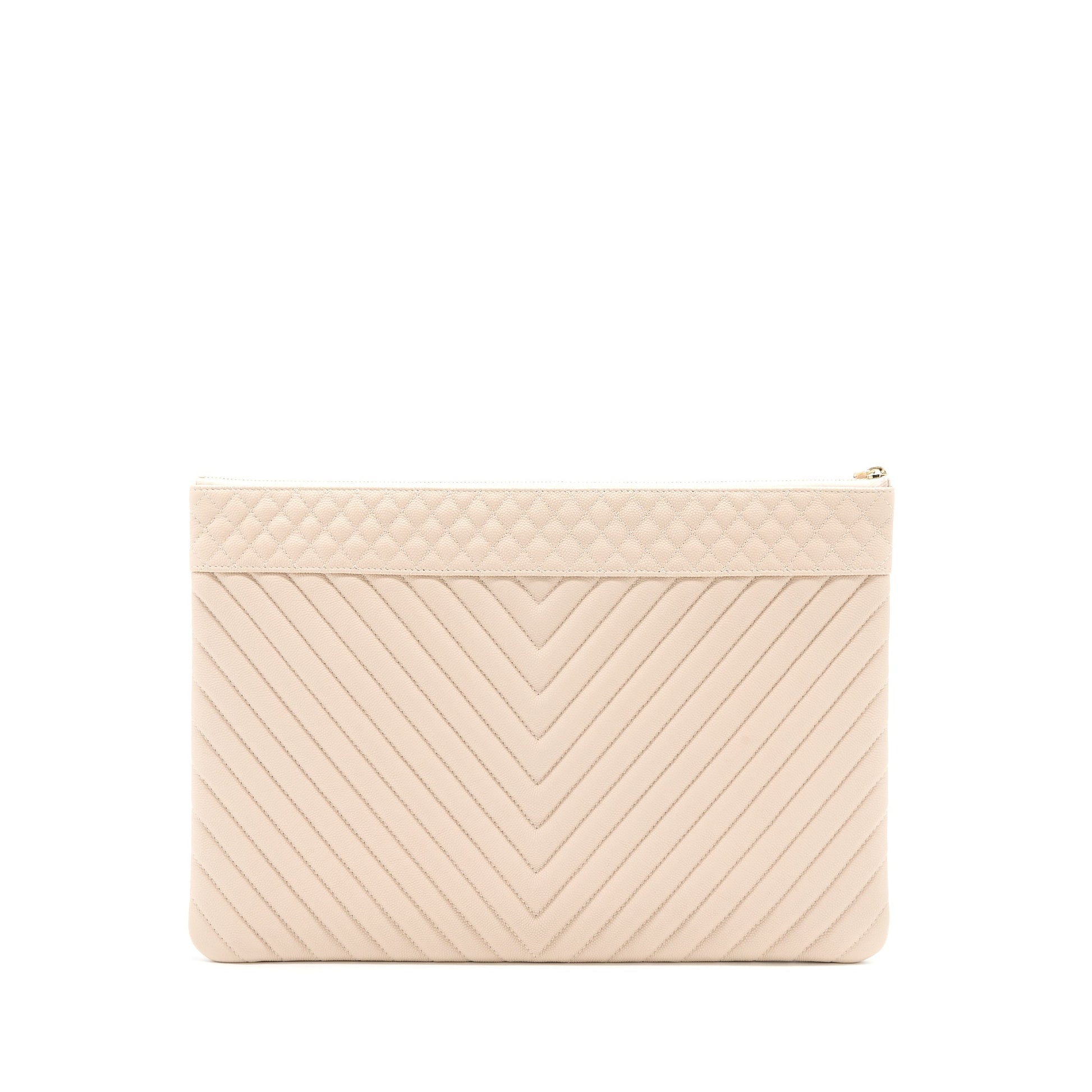 Chanel Chevron Caviar GHW Beige Clutch Bag