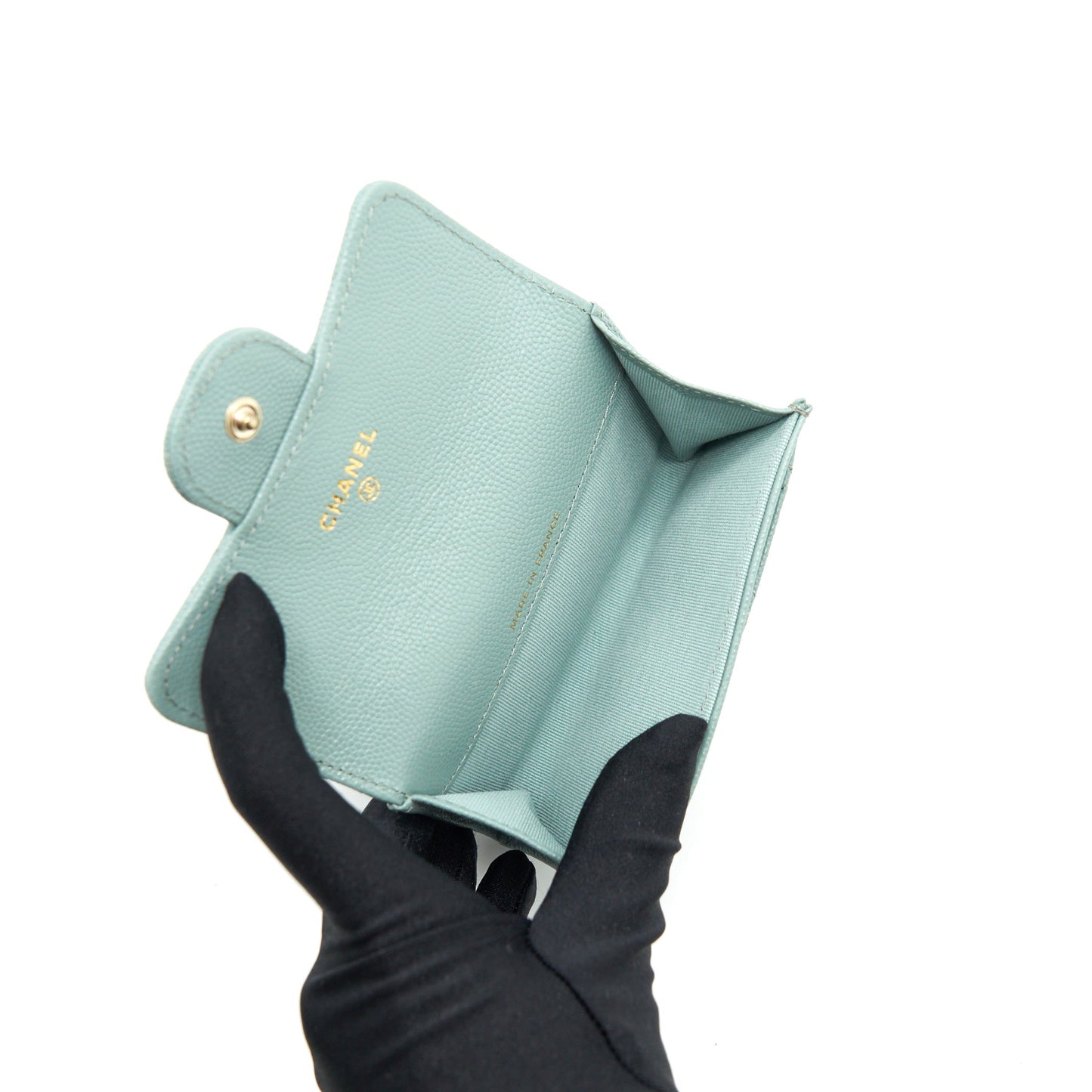 Chanel 22C Flap Card Holder Caviar NG124 Green Wallet Case