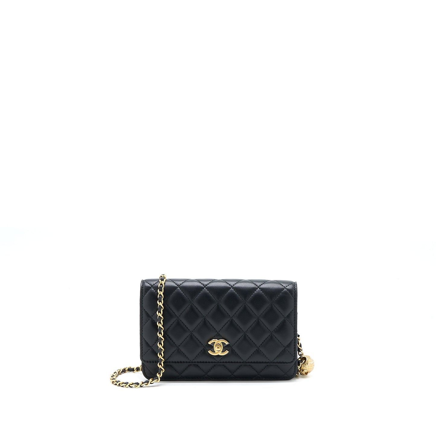 Chanel Pearl Crush On Lambskin Brushed GHW Black Wallet Case Microchip 5