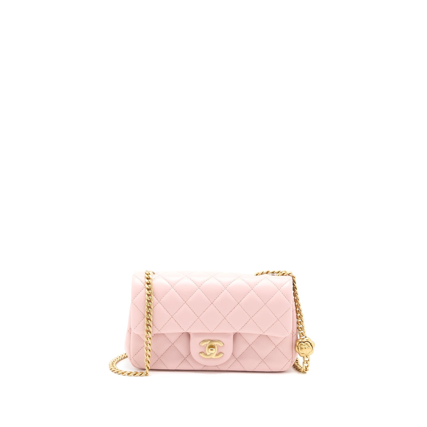 Chanel 23S Camellia Rectangular Flap Lambskin Light Pink Shoulder Bag