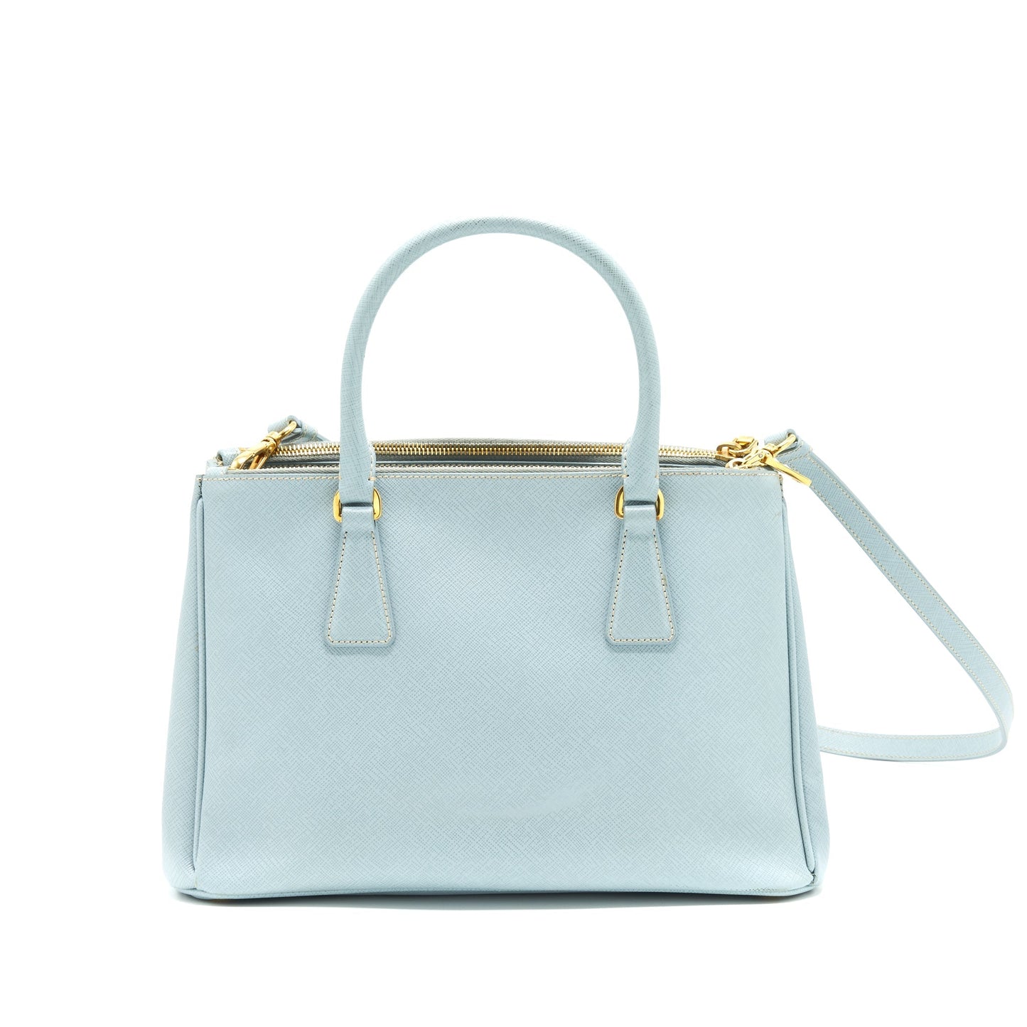 Prada Saffiano Tote Purse Light Handbag Leather Blue Tote Bag