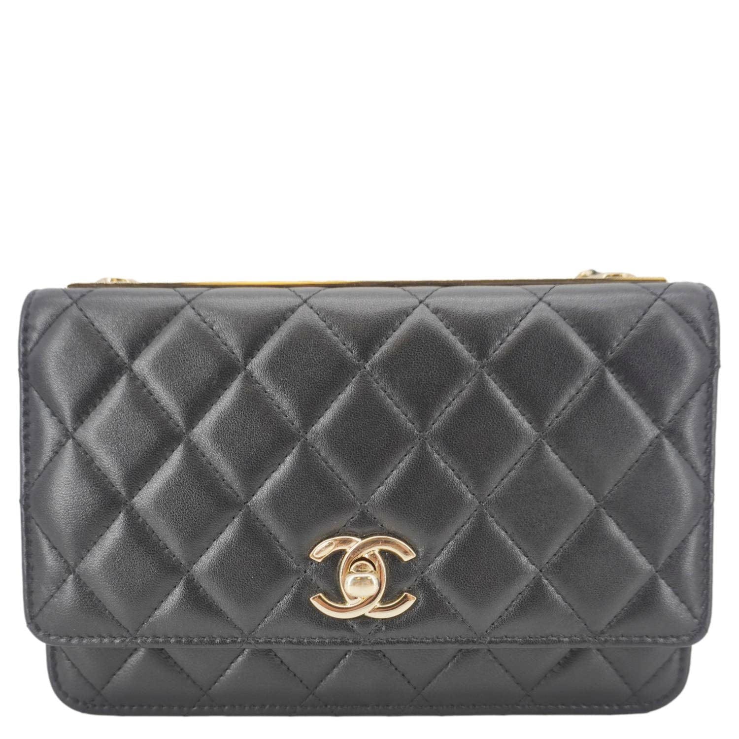 Chanel Trendy CC Quilted On Leather Black Wallet Case