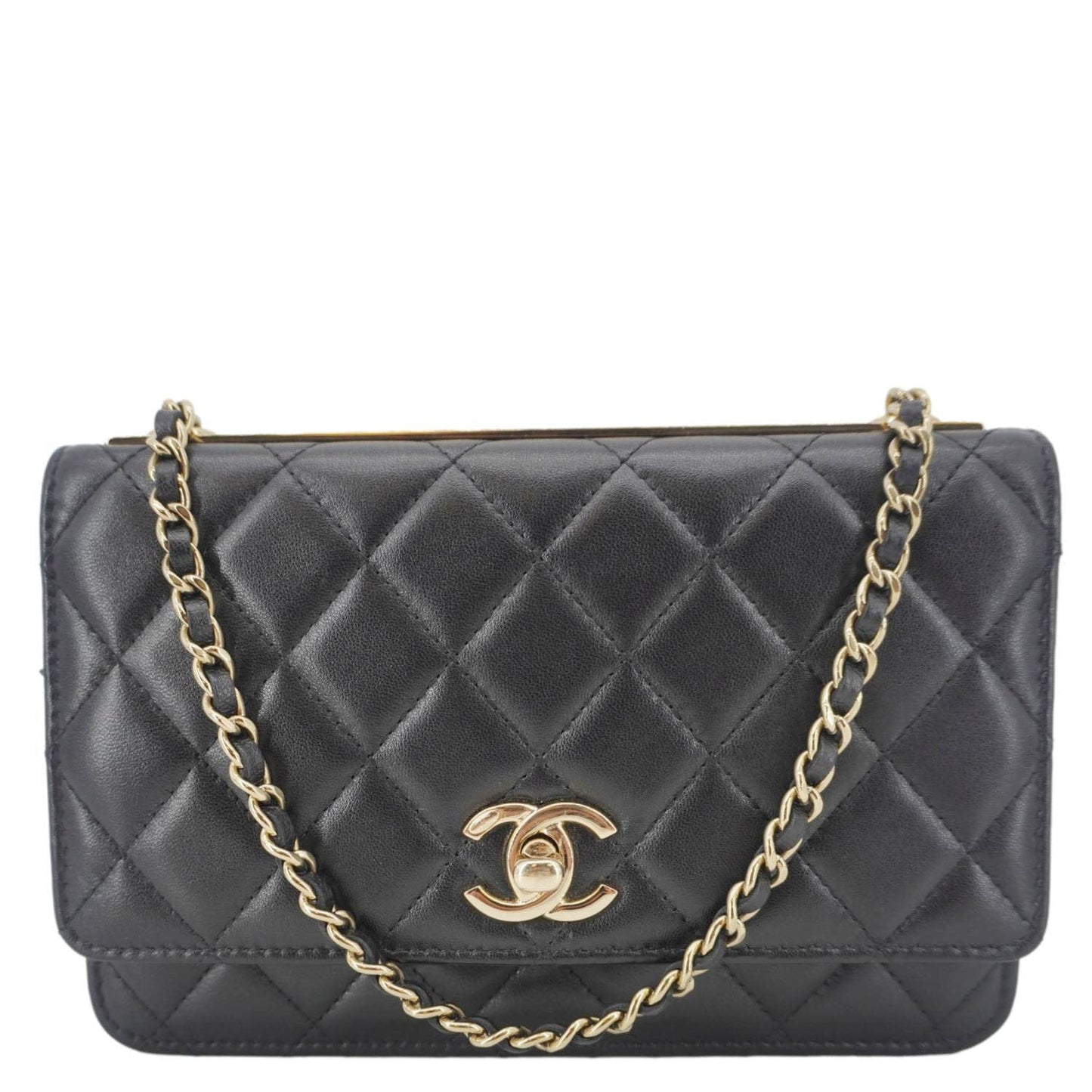 Chanel Trendy CC Quilted On Leather Black Wallet Case