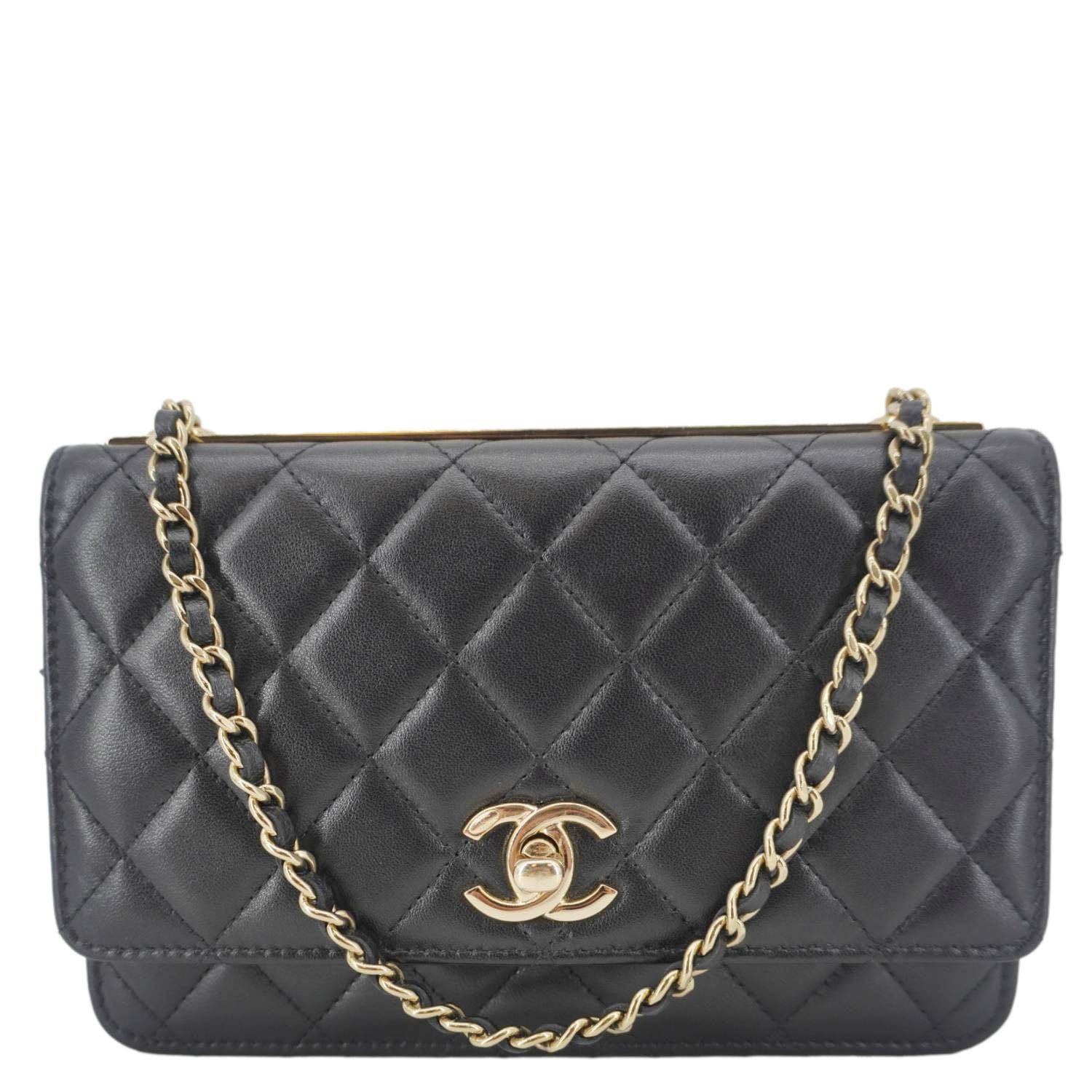 Chanel Trendy CC Quilted On Leather Black Wallet Case