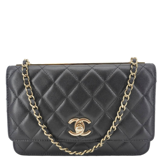 Chanel Trendy CC Quilted On Leather Black Wallet Case