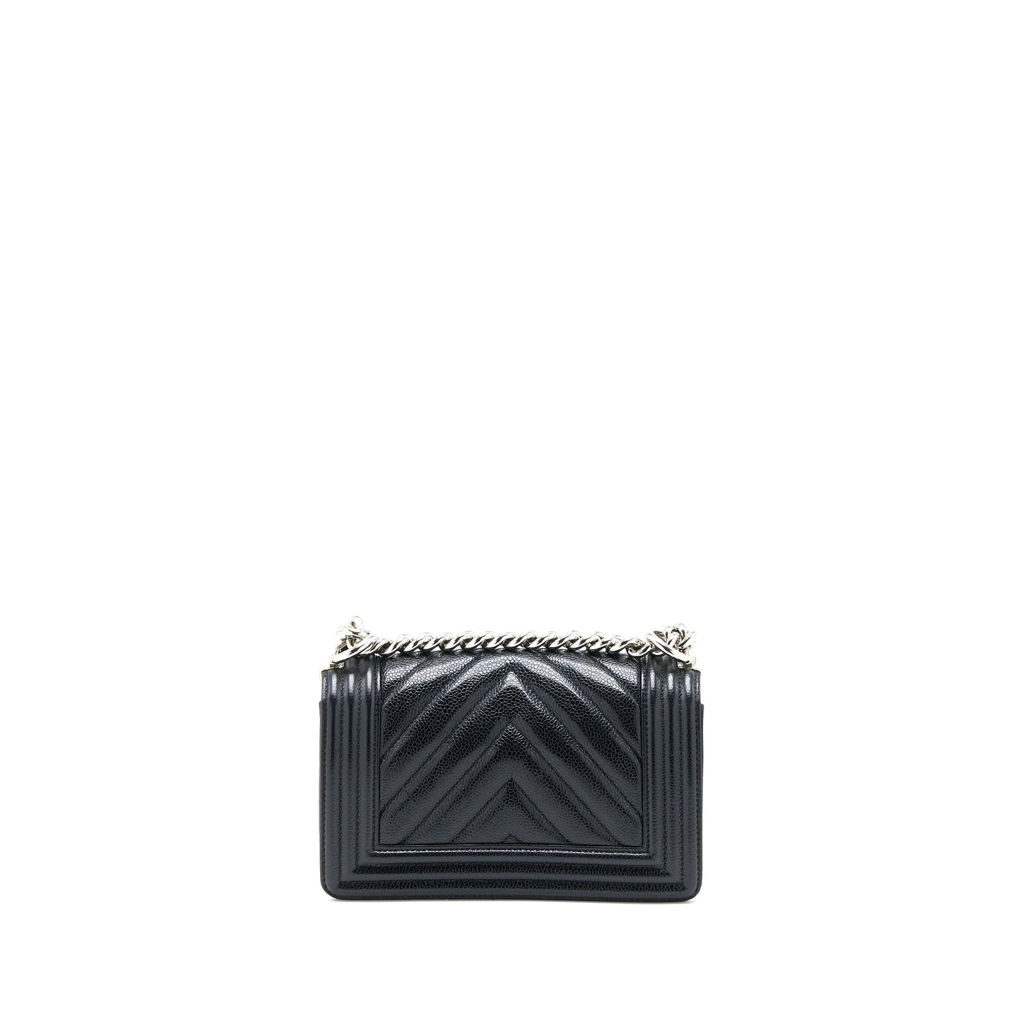 Chanel Chevron Boy Shiny Grained Calfskin SHW Black Small Handbag