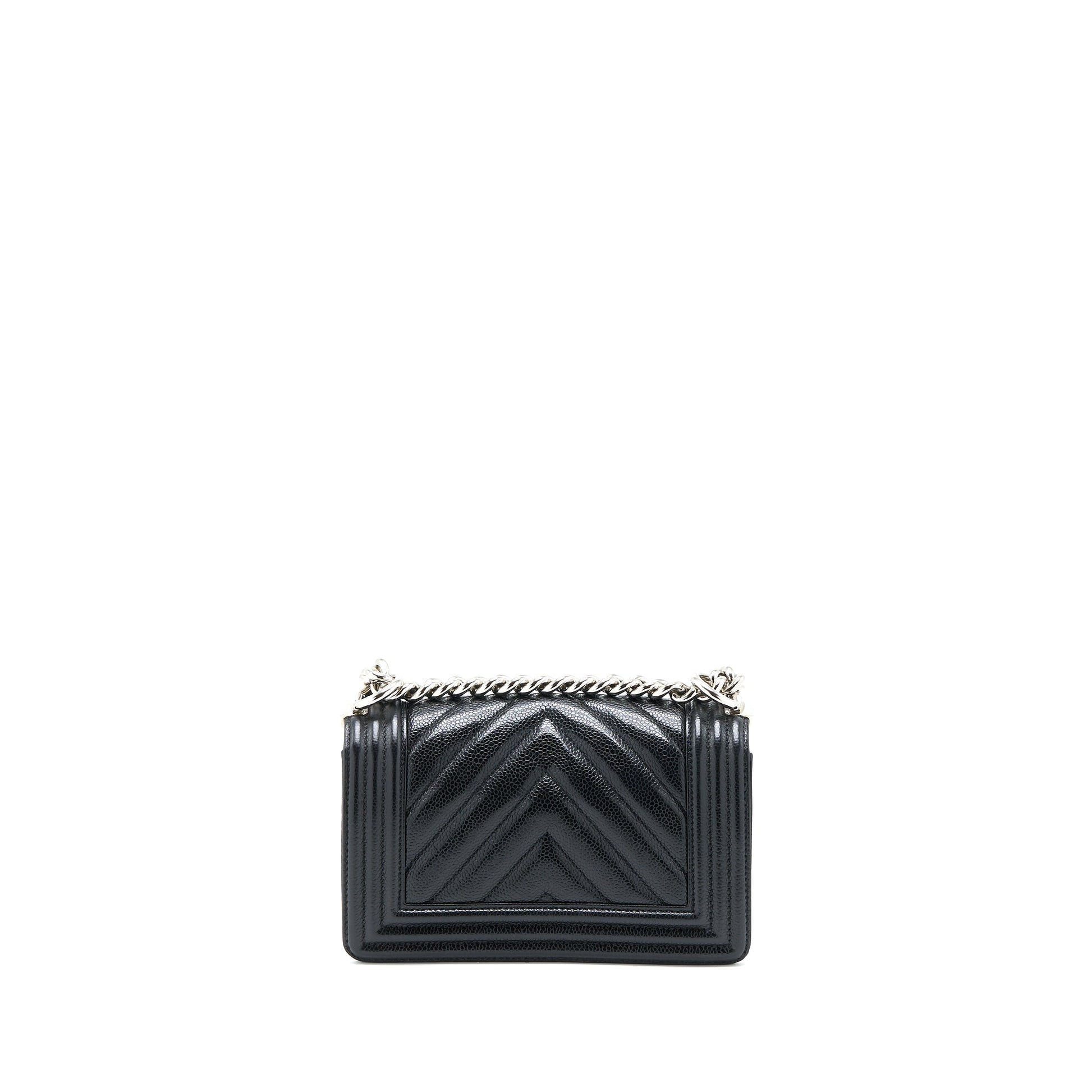 Chanel Chevron Boy Shiny Grained Calfskin SHW Black Small Handbag