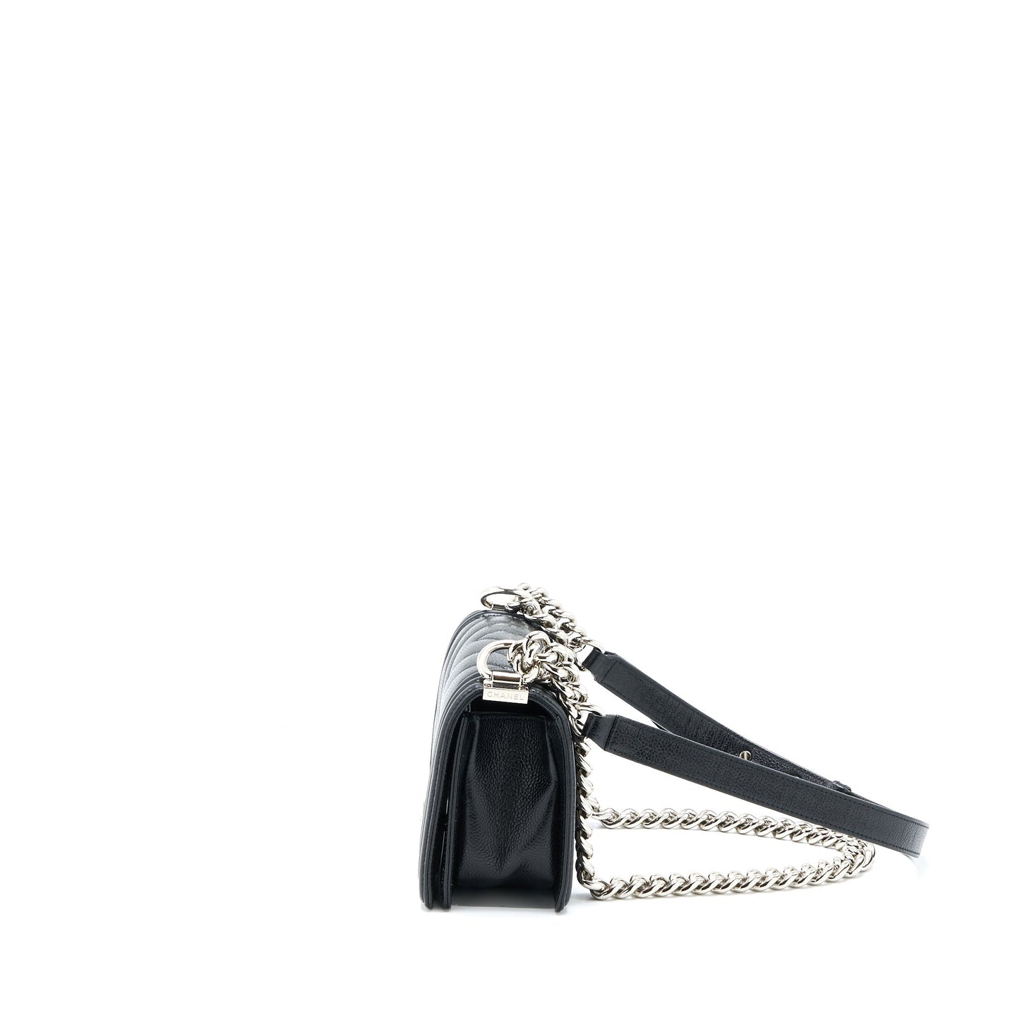Chanel Chevron Boy Shiny Grained Calfskin SHW Black Small Handbag