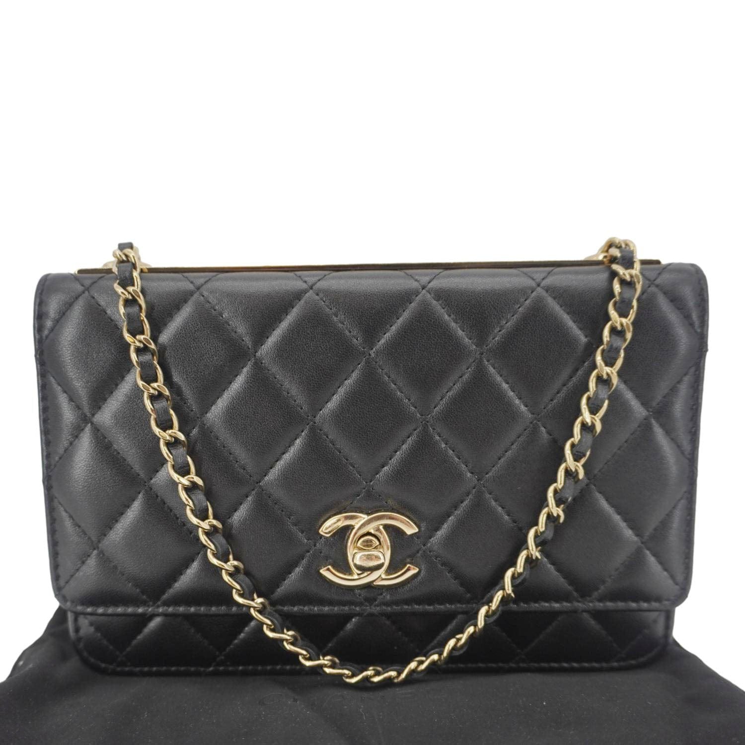 Chanel Trendy CC Quilted On Leather Black Wallet Case