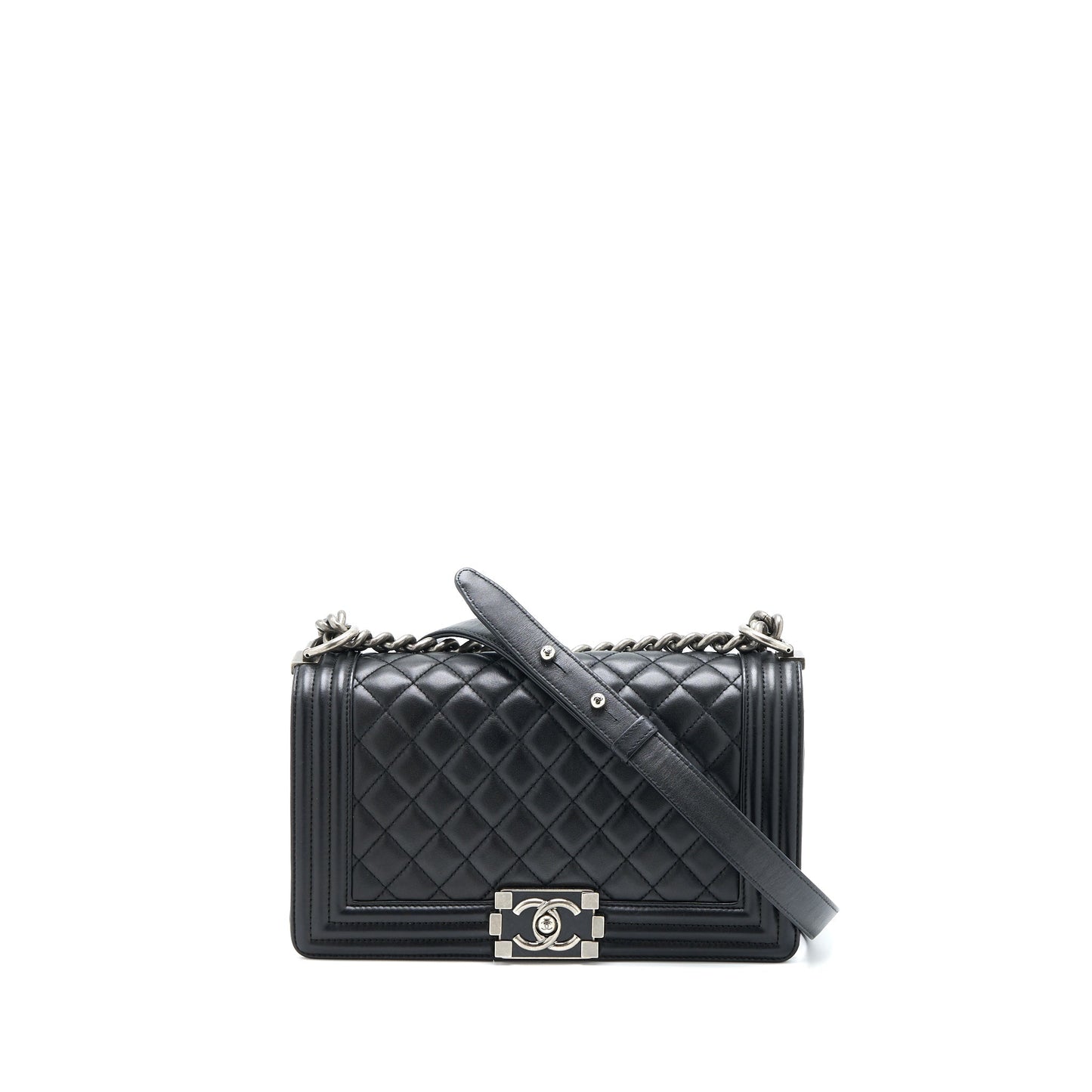 Chanel Boy Lambskin Ruthenium SHW Black Handbag Enamel Shw
