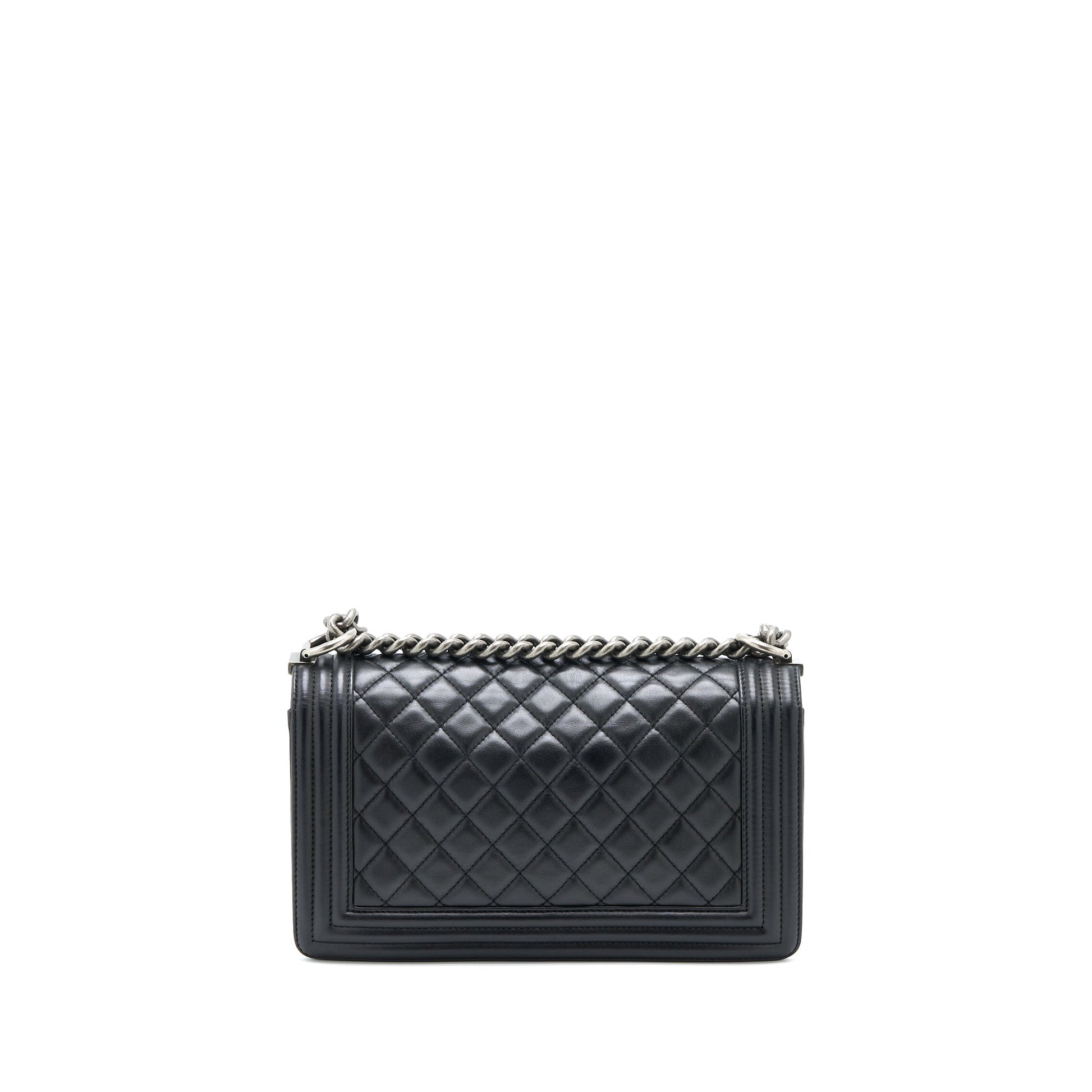 Chanel Boy Lambskin Ruthenium SHW Black Handbag Enamel Shw