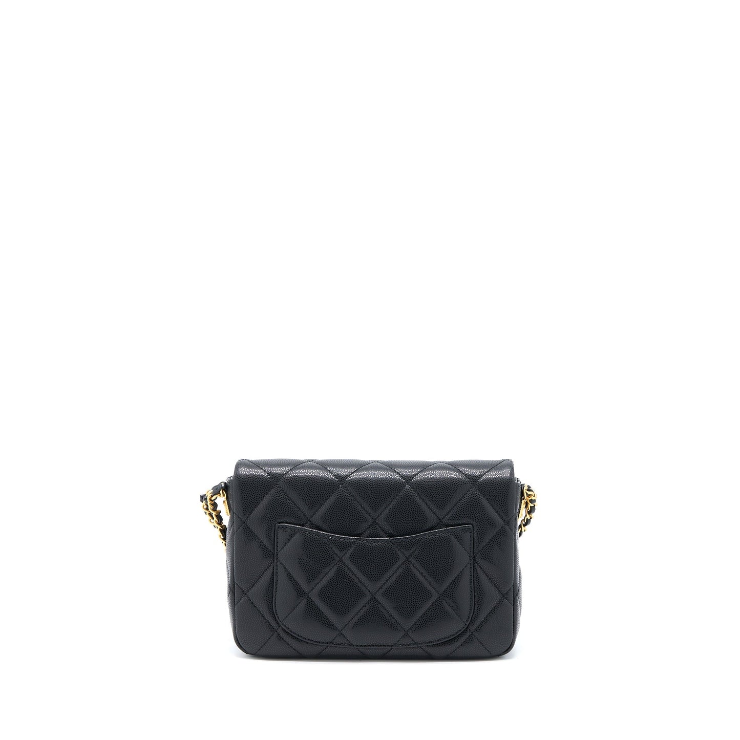 Chanel 22A Flap Grained Shiny Calfskin Brushed Black Small Shoulder Bag