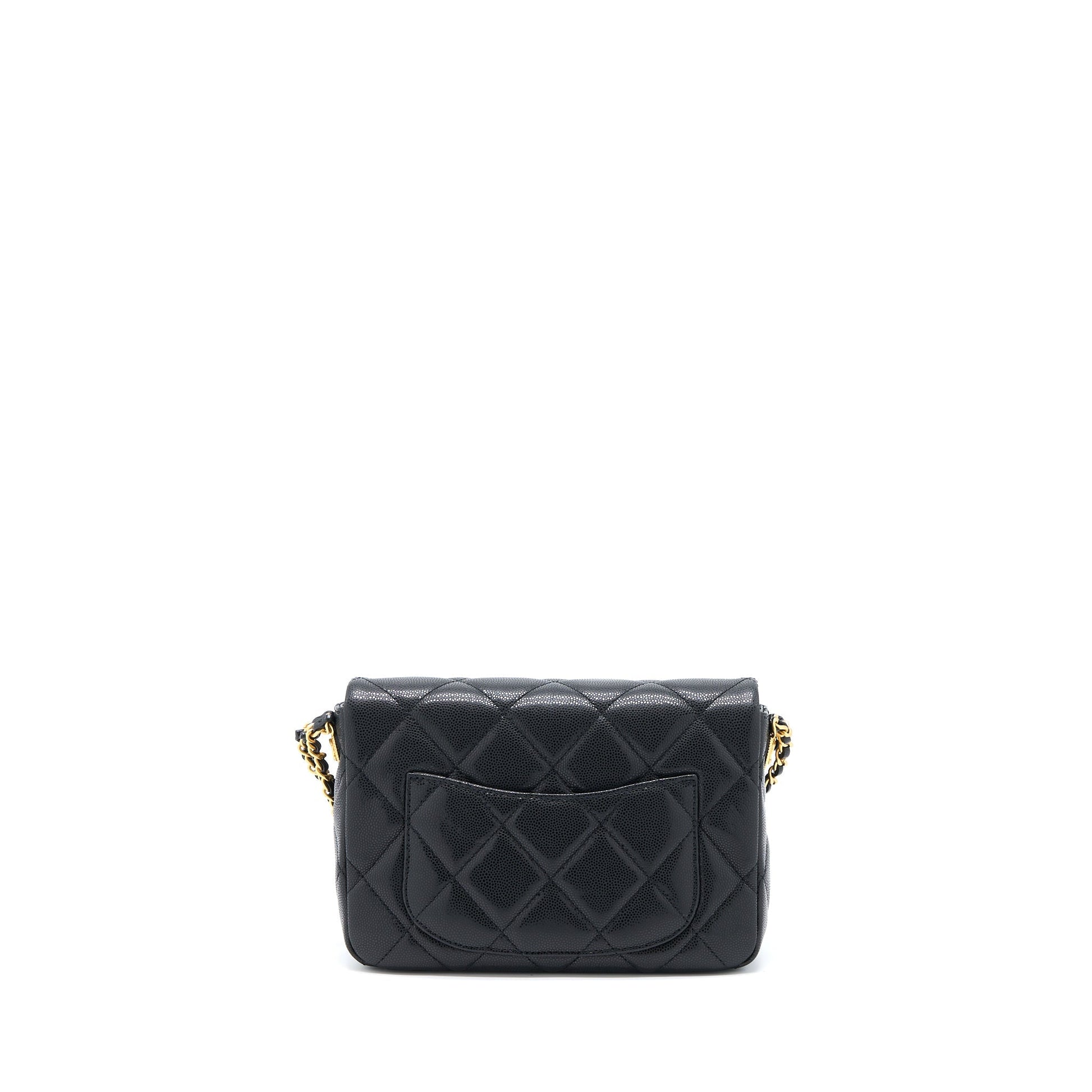 Chanel 22A Flap Grained Shiny Calfskin Brushed Black Small Shoulder Bag