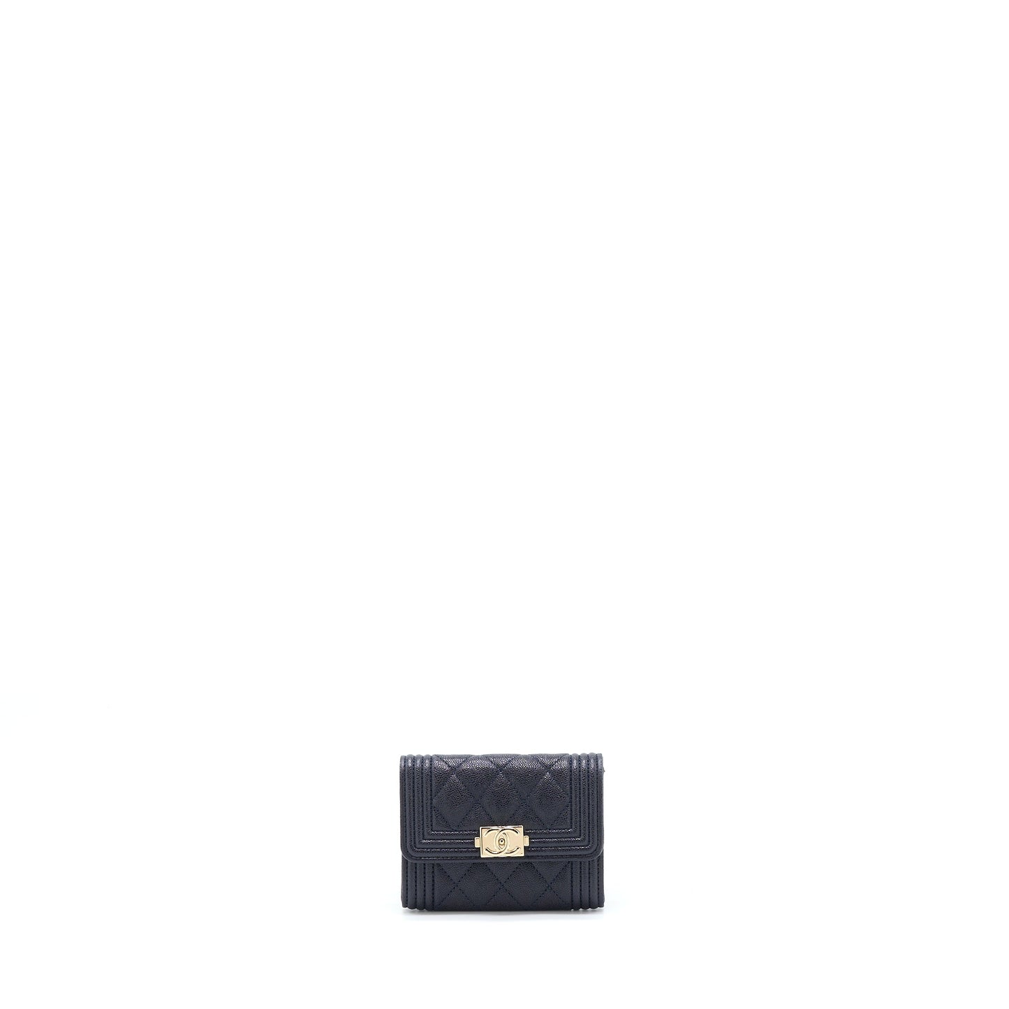 Chanel Boy Flap Card Holder Caviar GHW Black Small Wallet Case