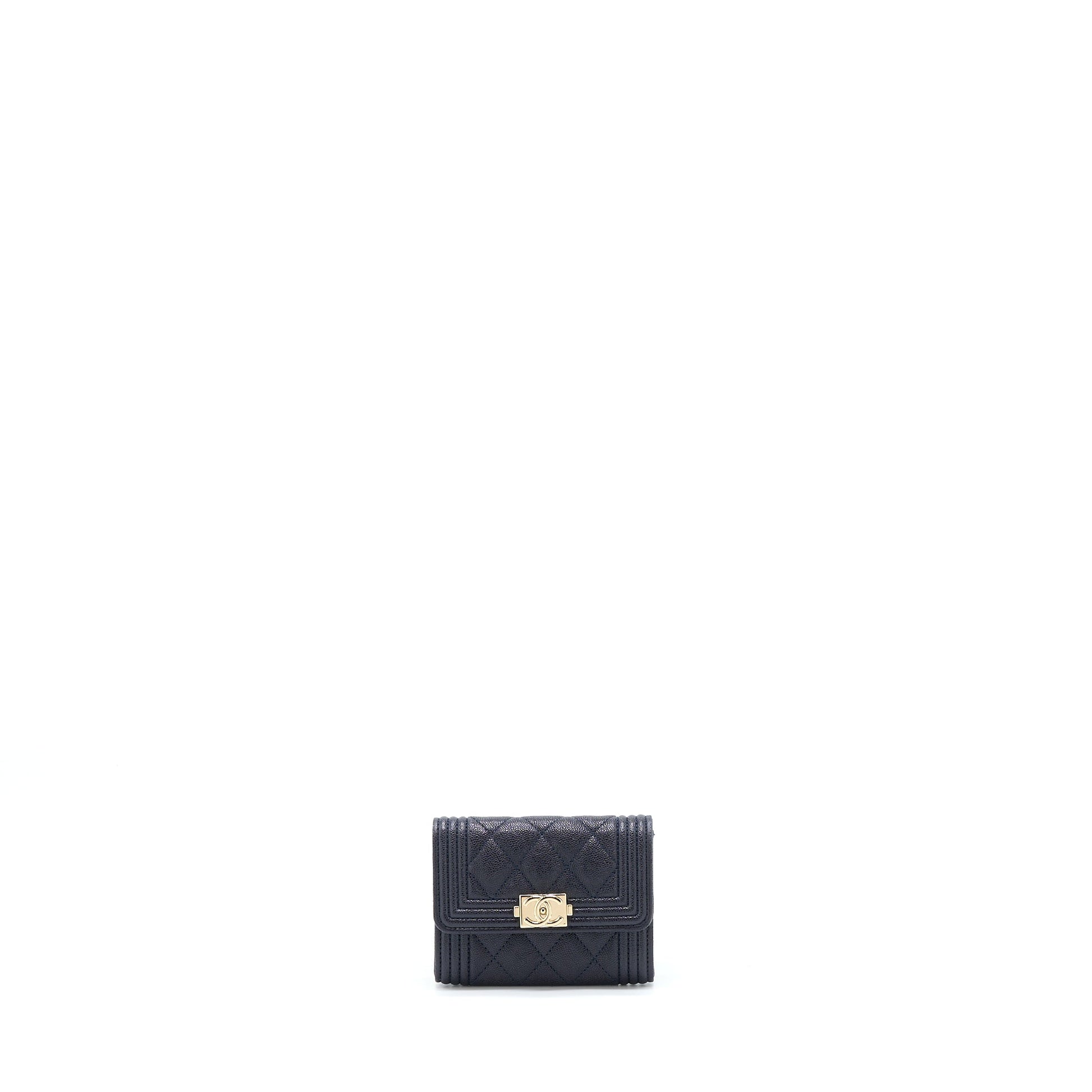 Chanel Boy Flap Card Holder Caviar GHW Black Small Wallet Case