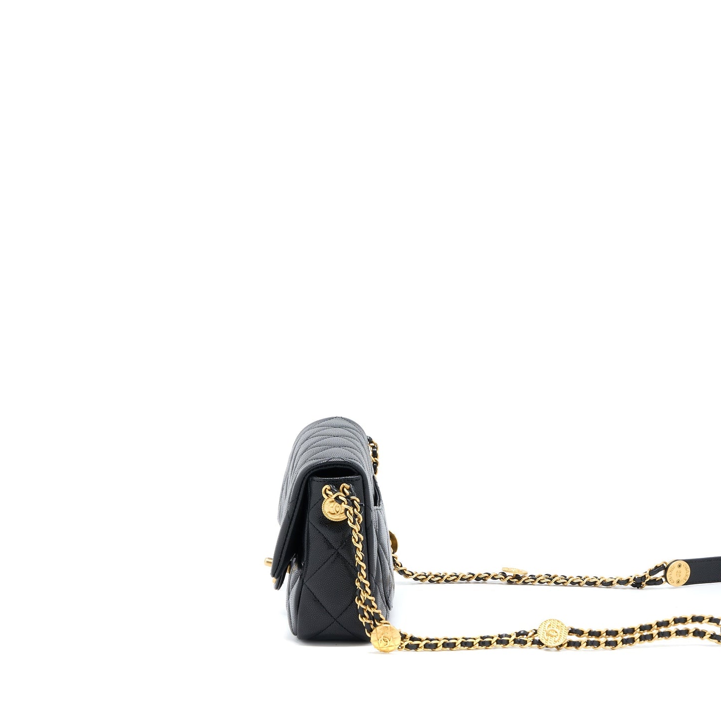 Chanel 22A Flap Grained Shiny Calfskin Brushed Black Small Shoulder Bag