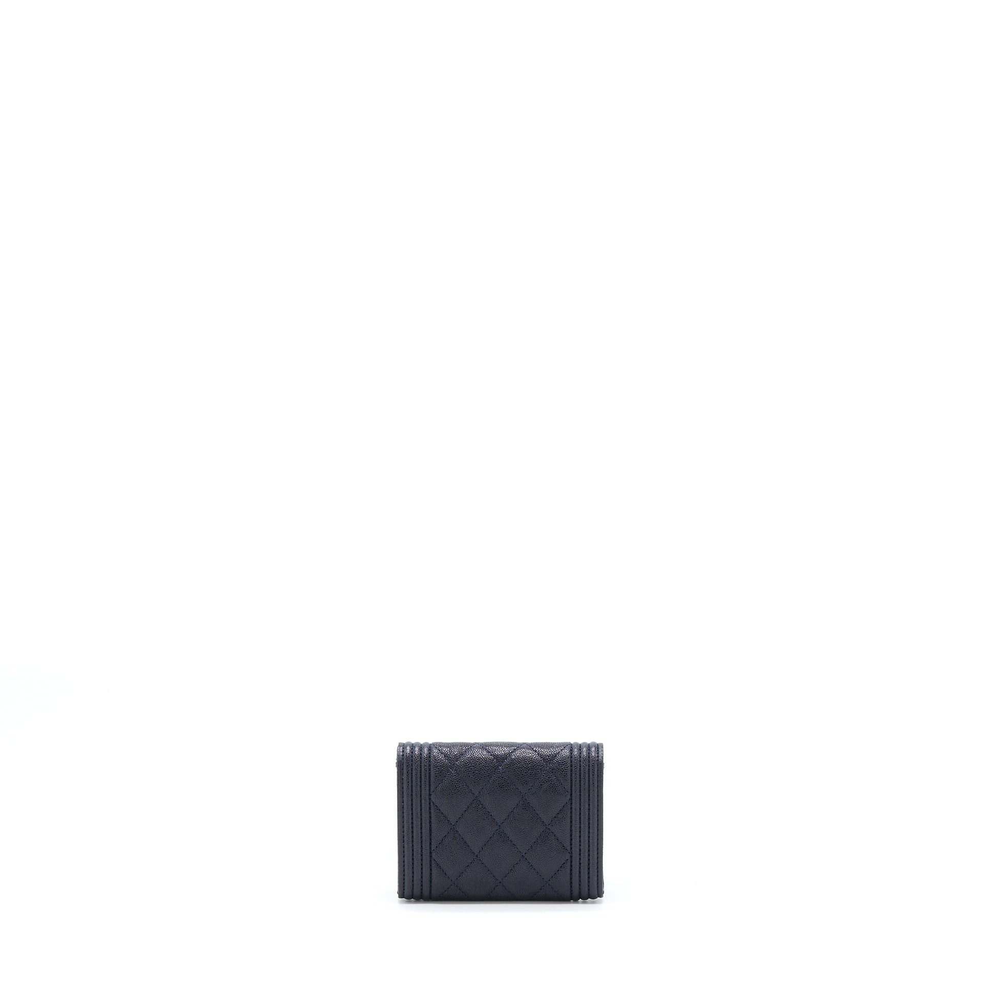 Chanel Boy Flap Card Holder Caviar GHW Black Small Wallet Case