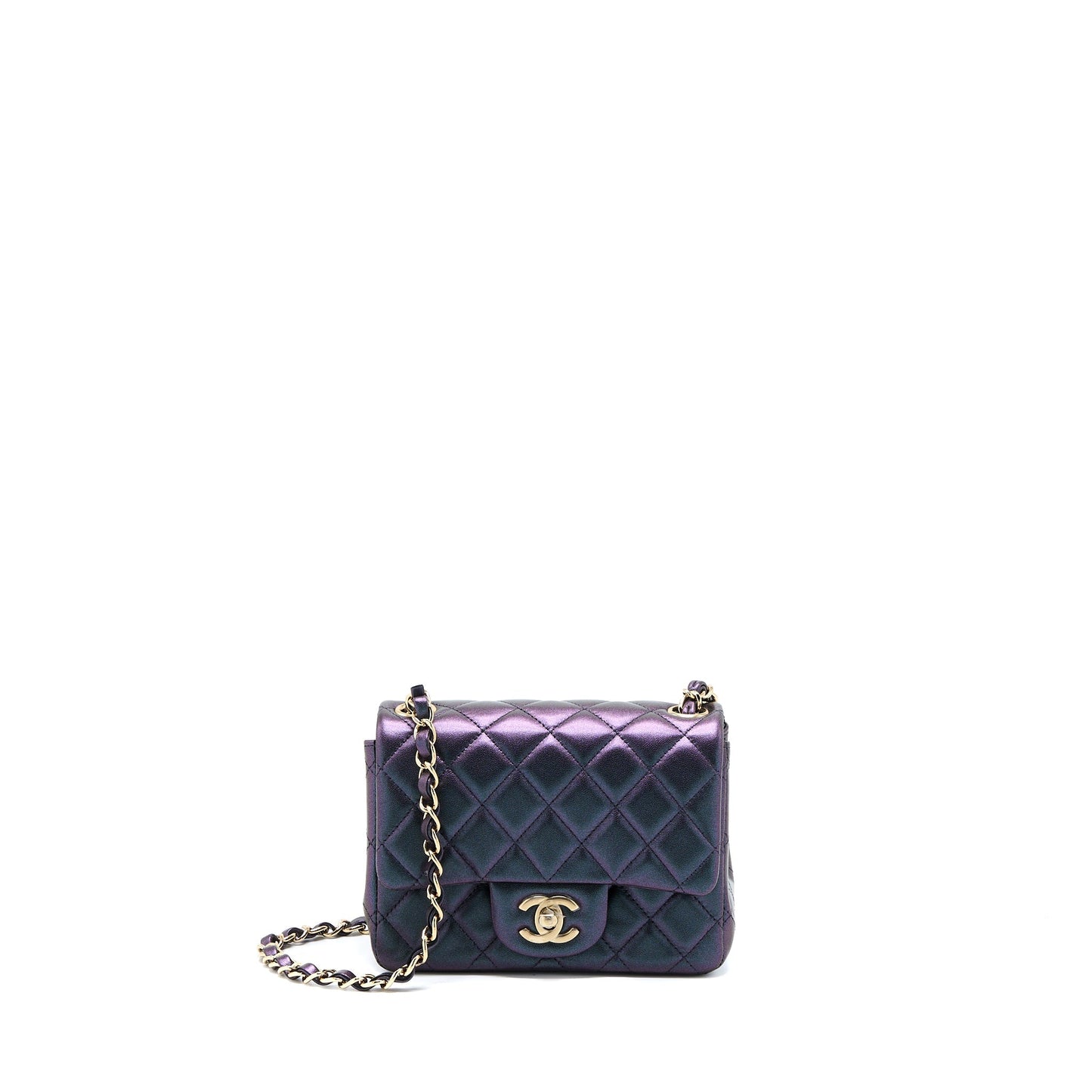 Chanel 22B Square Pearly Lambskin LGHW Microchip Black Mini Bag
