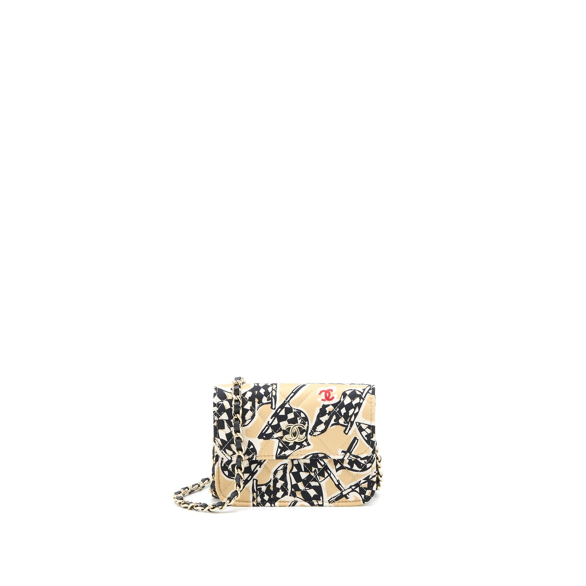 Chanel Chains Fabric LGHW Microchip Multicolor Multicolour Clutch Bag