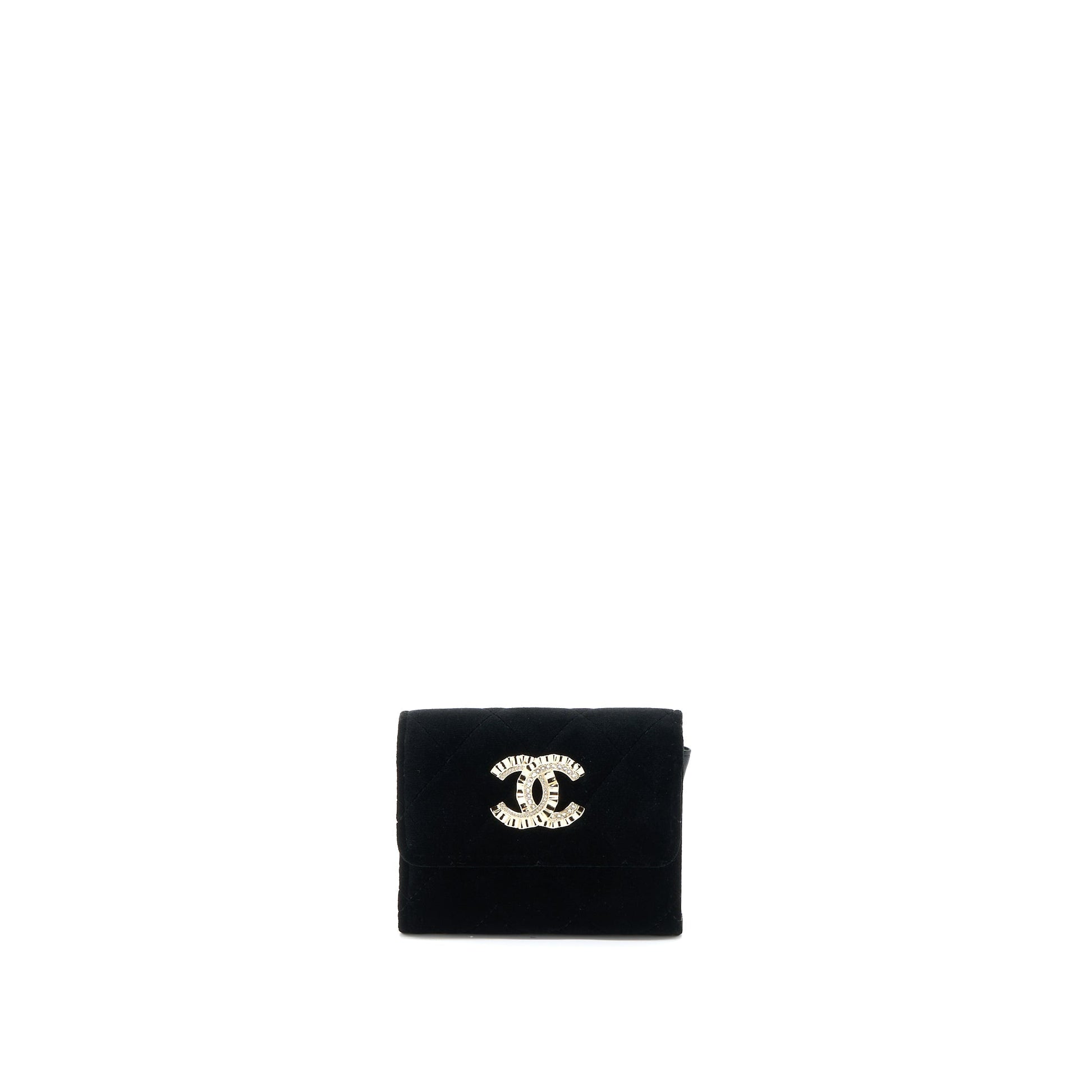 Chanel Flap Card Holder Giant CC Logo Black Wallet Case