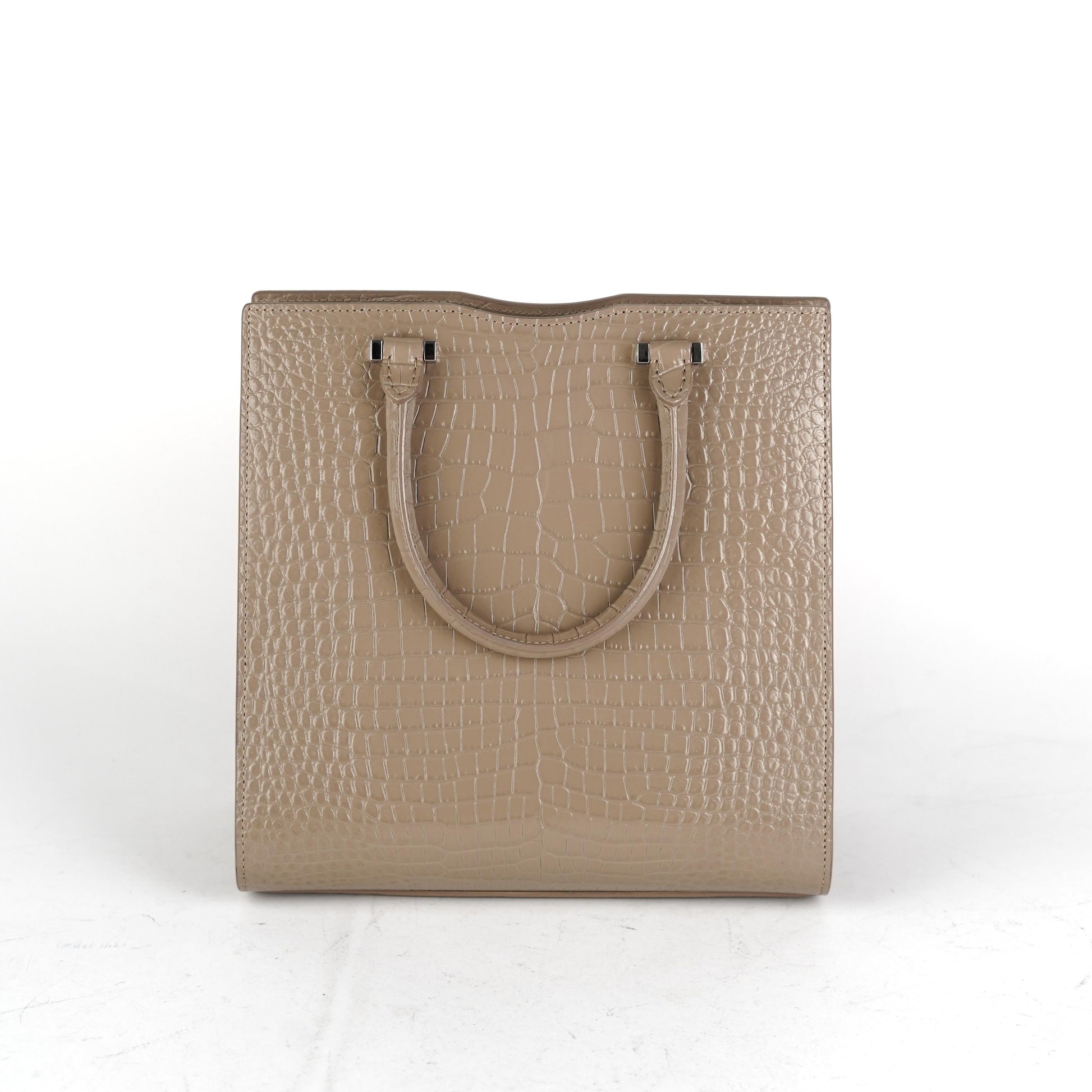 YSL Saint Laurent Uptown Croc Tote Taupe Leather Small Tote Bag