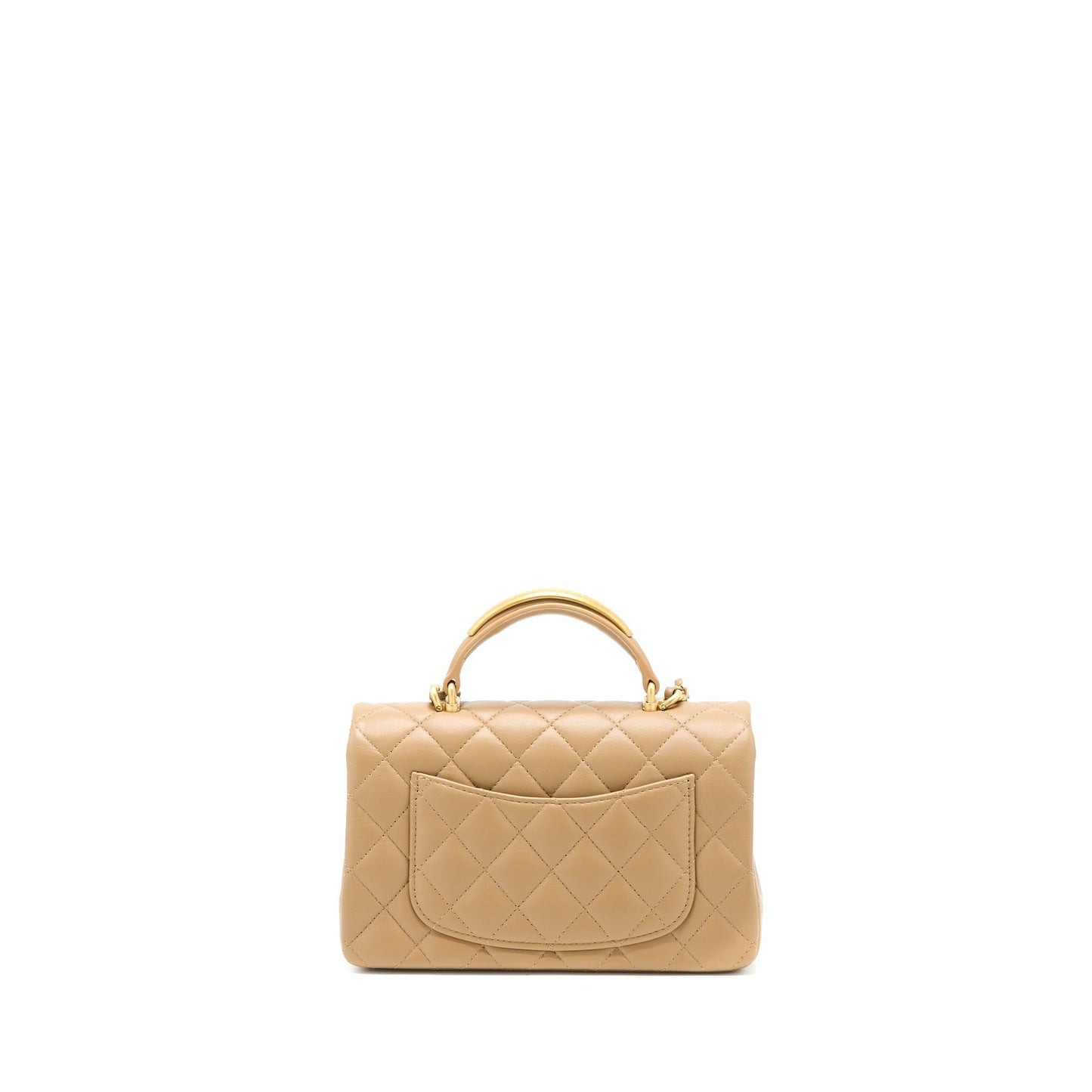 Chanel 22B Detail Top Handle Rectangular Lambskin Beige Mini Bag