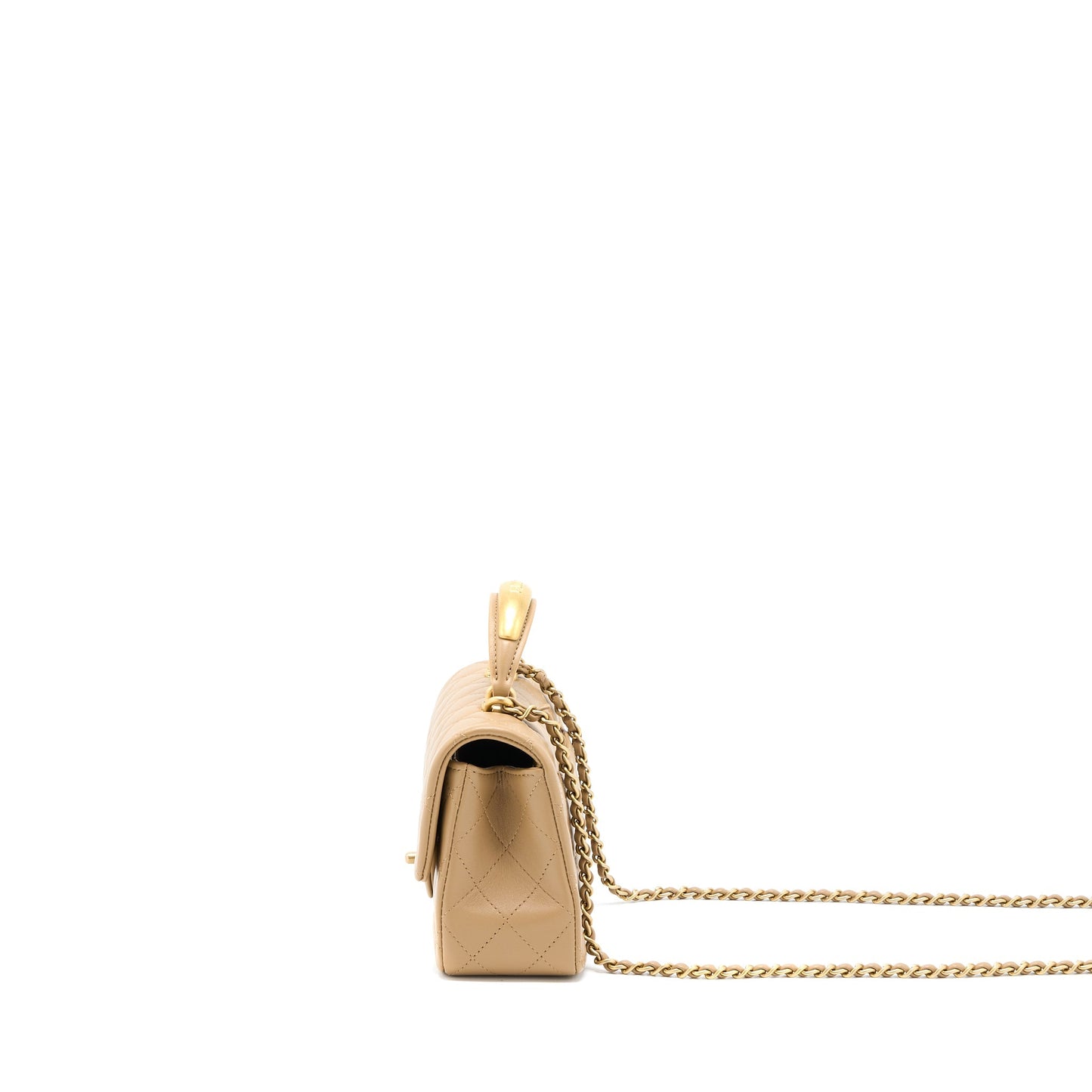 Chanel 22B Detail Top Handle Rectangular Lambskin Beige Mini Bag