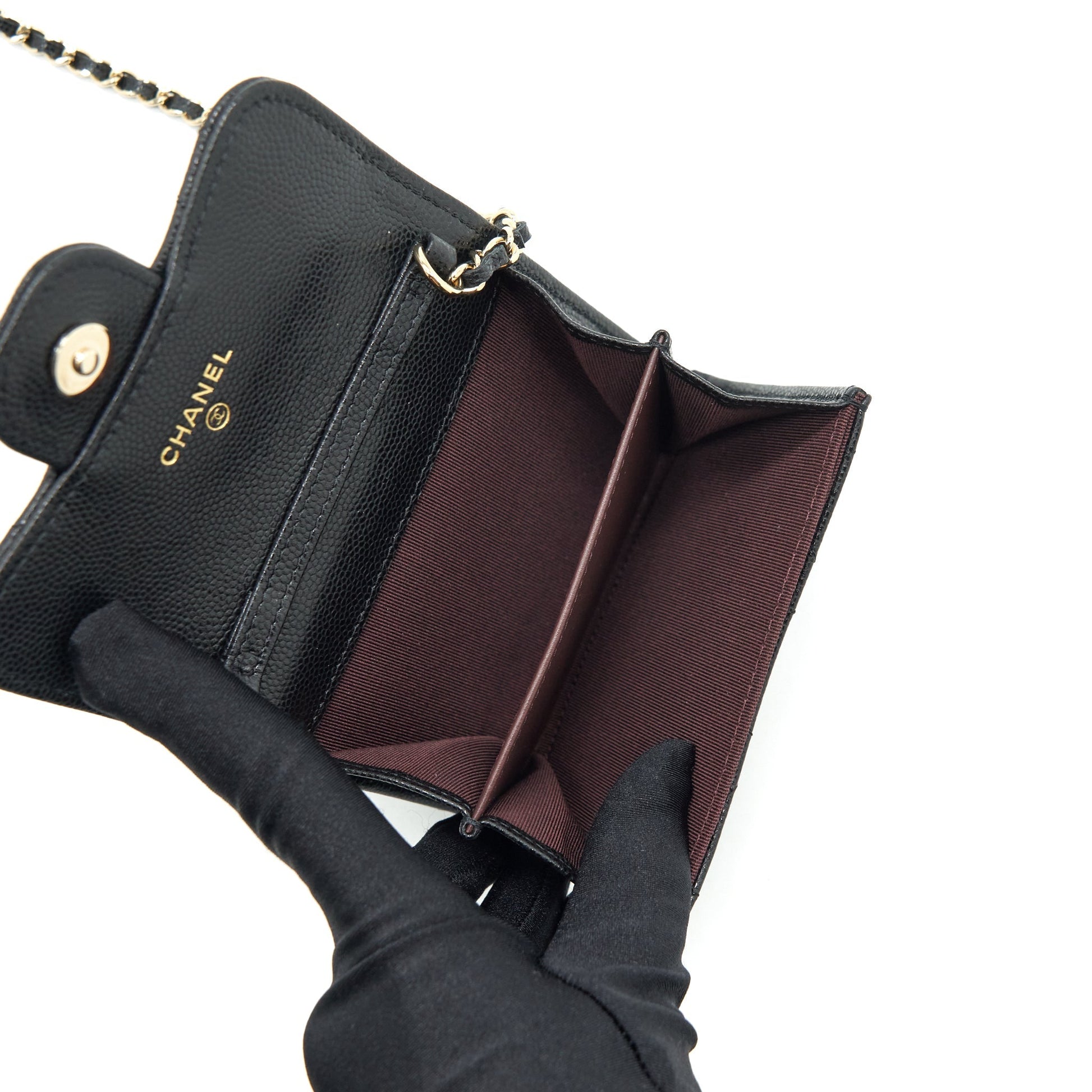Chanel Flap Card Holder Caviar LGHW Black Wallet Case