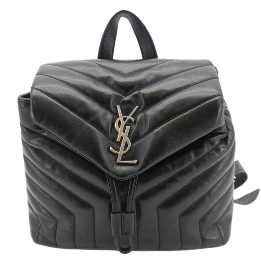 YSL Saint Laurent Yves Loulou Calfskin Backpack Monogram Quilted Black