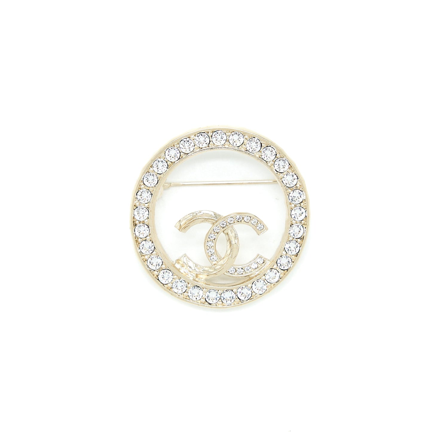 Chanel Round CC Logo Brooch Crystal Light Gold Handbag