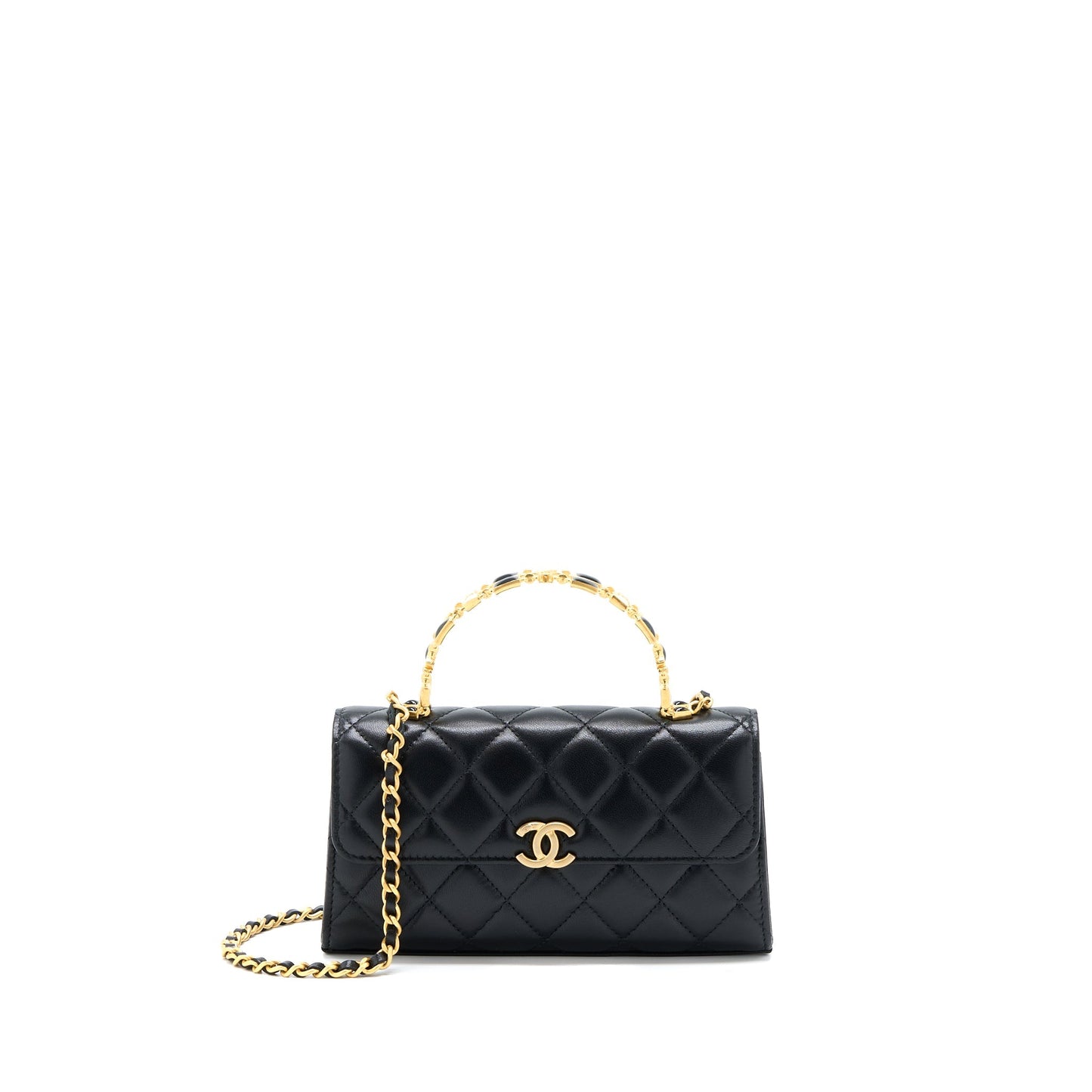 Chanel 22B Flap Enamel CC Logo Top Black Shoulder Bag Brushed Ghw