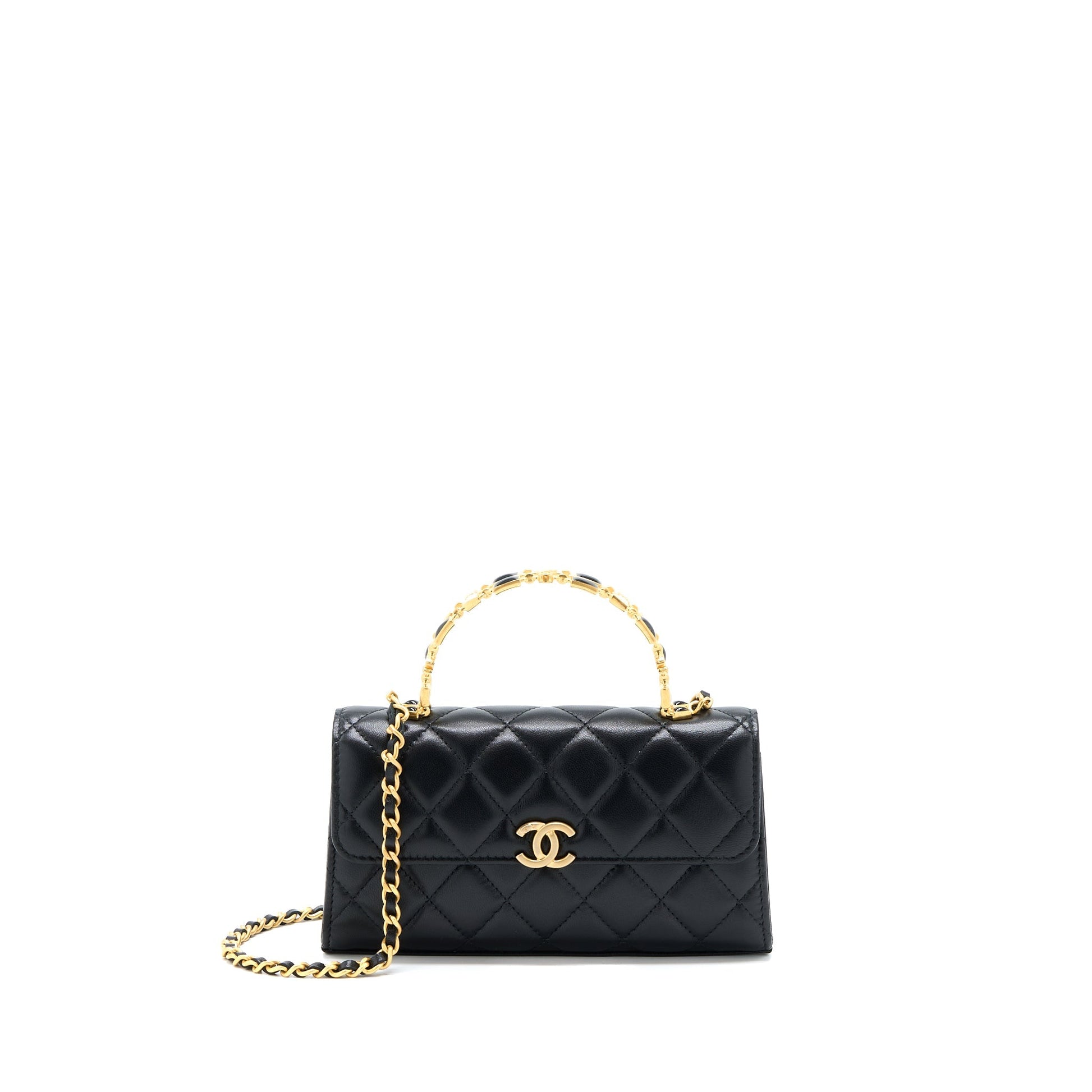 Chanel 22B Flap Enamel CC Logo Top Black Shoulder Bag Brushed Ghw