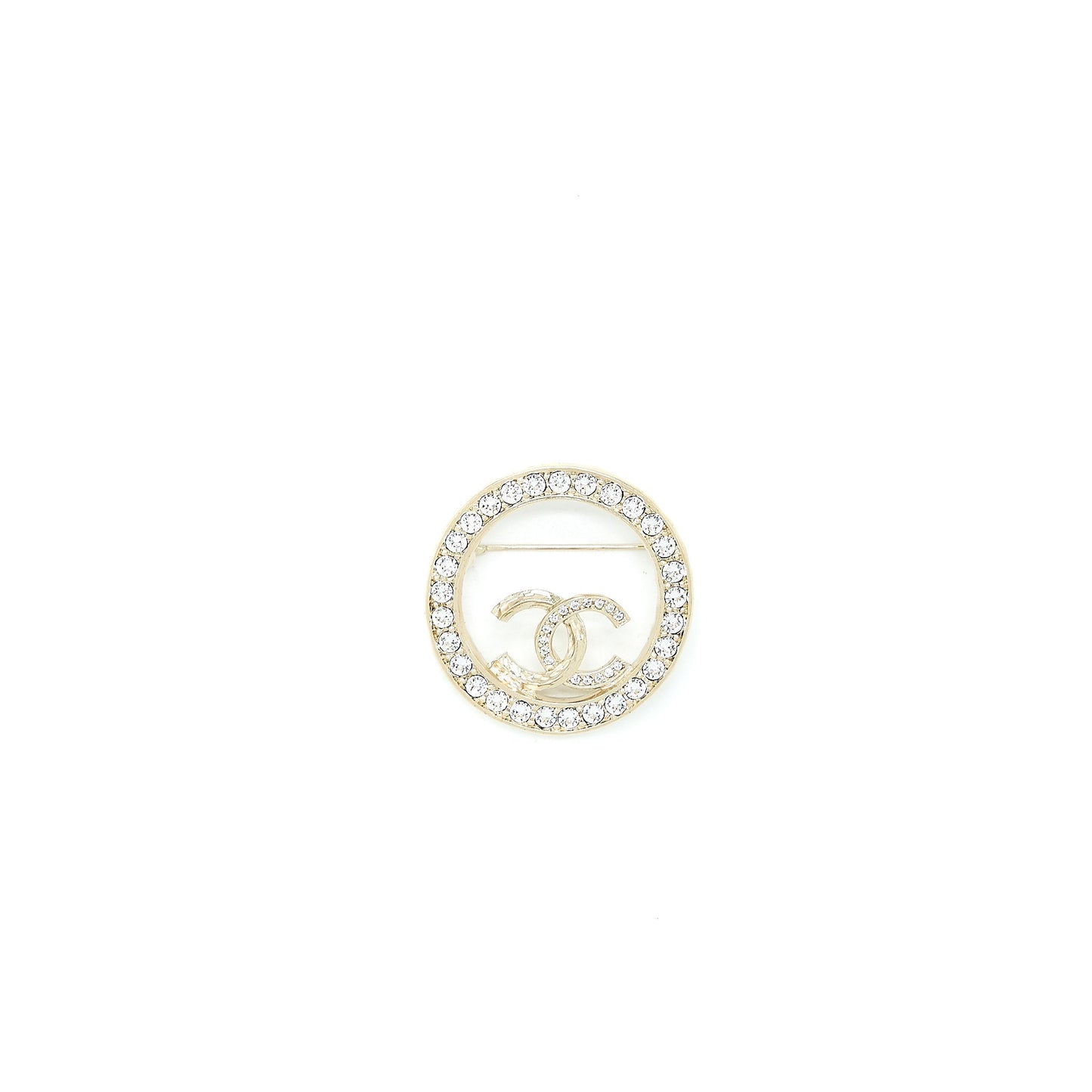 Chanel Round CC Logo Brooch Crystal Light Gold Handbag