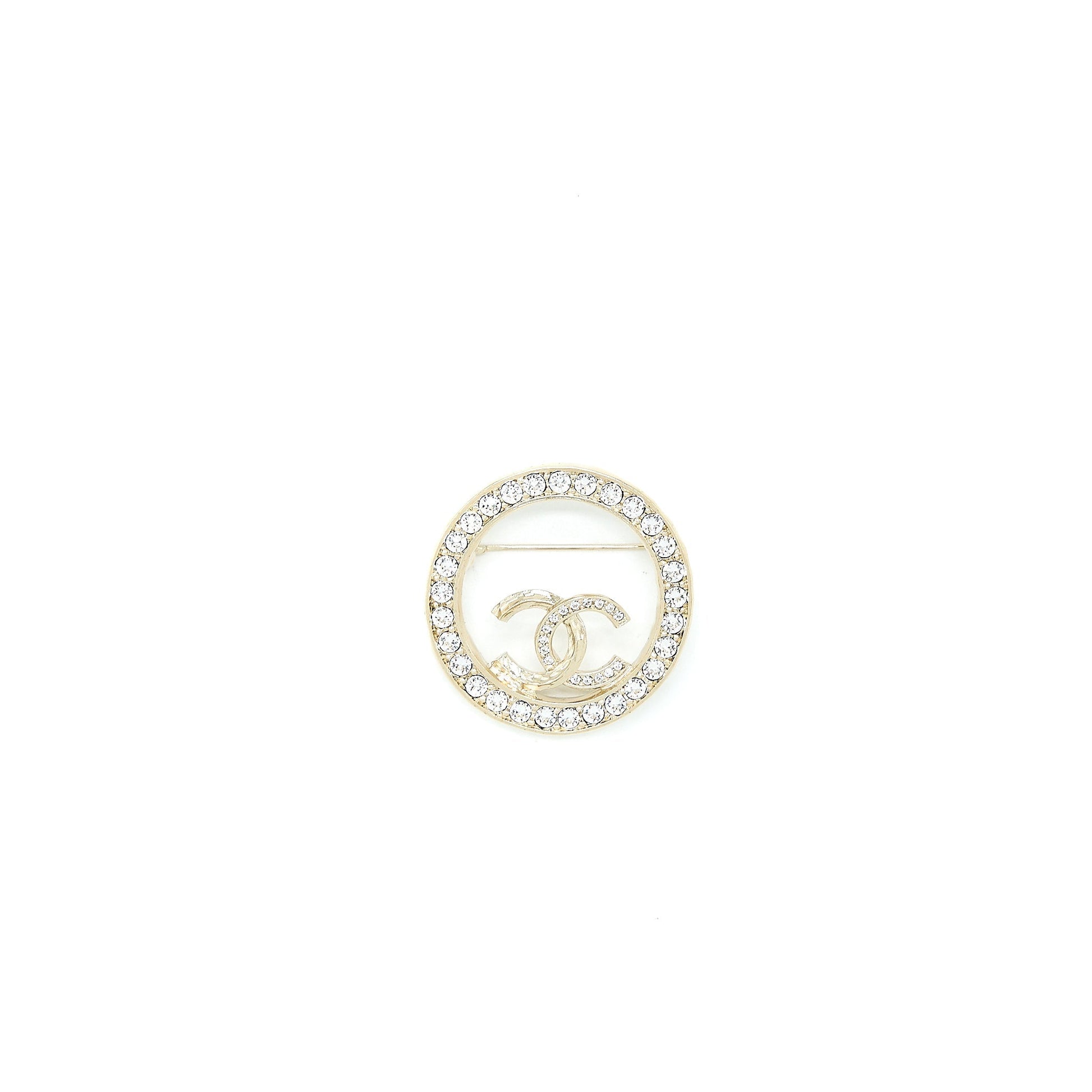Chanel Round CC Logo Brooch Crystal Light Gold Handbag