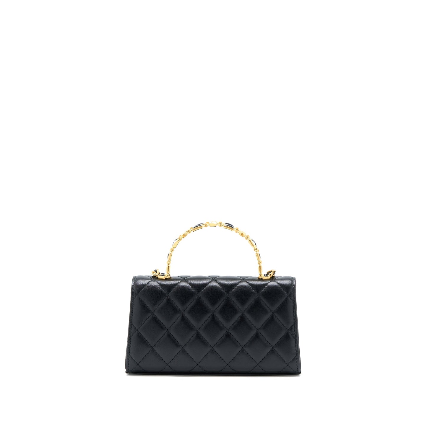 Chanel 22B Flap Enamel CC Logo Top Black Shoulder Bag Brushed Ghw
