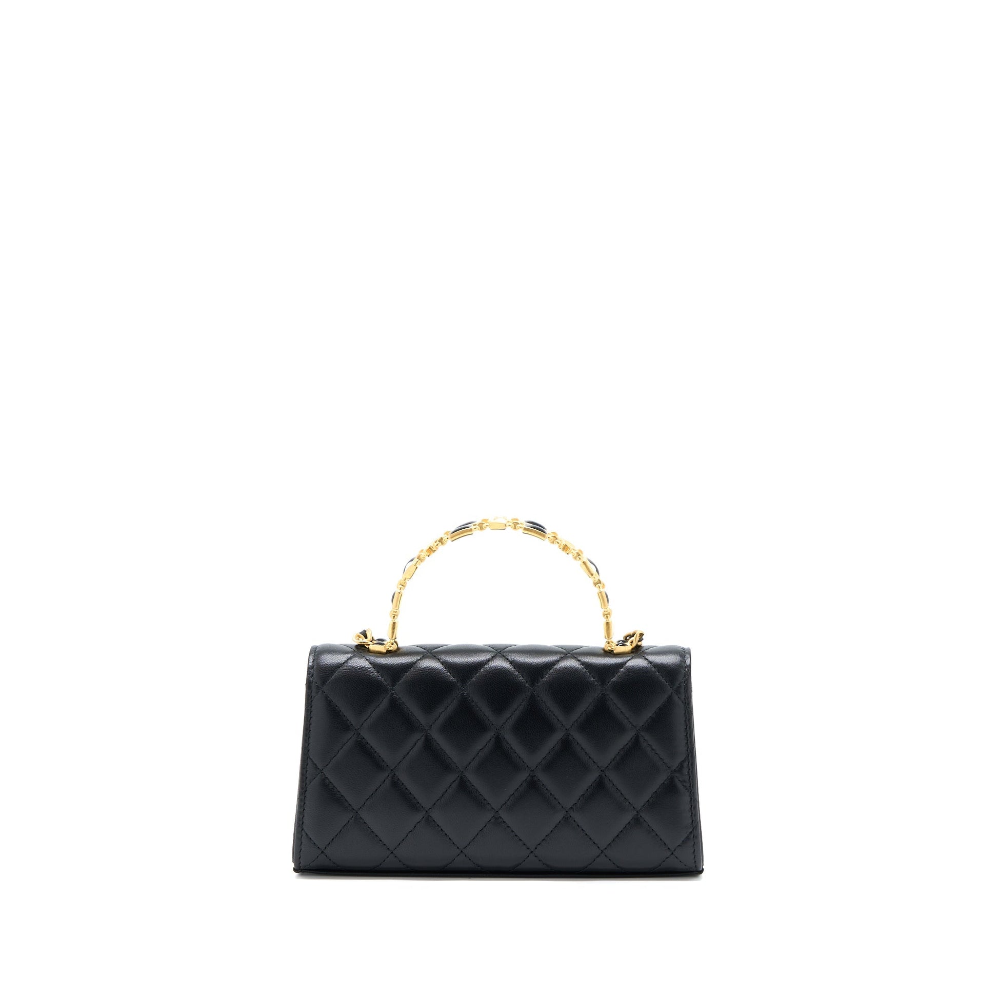 Chanel 22B Flap Enamel CC Logo Top Black Shoulder Bag Brushed Ghw