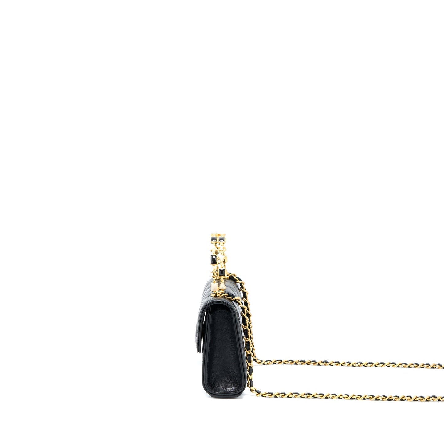 Chanel 22B Flap Enamel CC Logo Top Black Shoulder Bag Brushed Ghw
