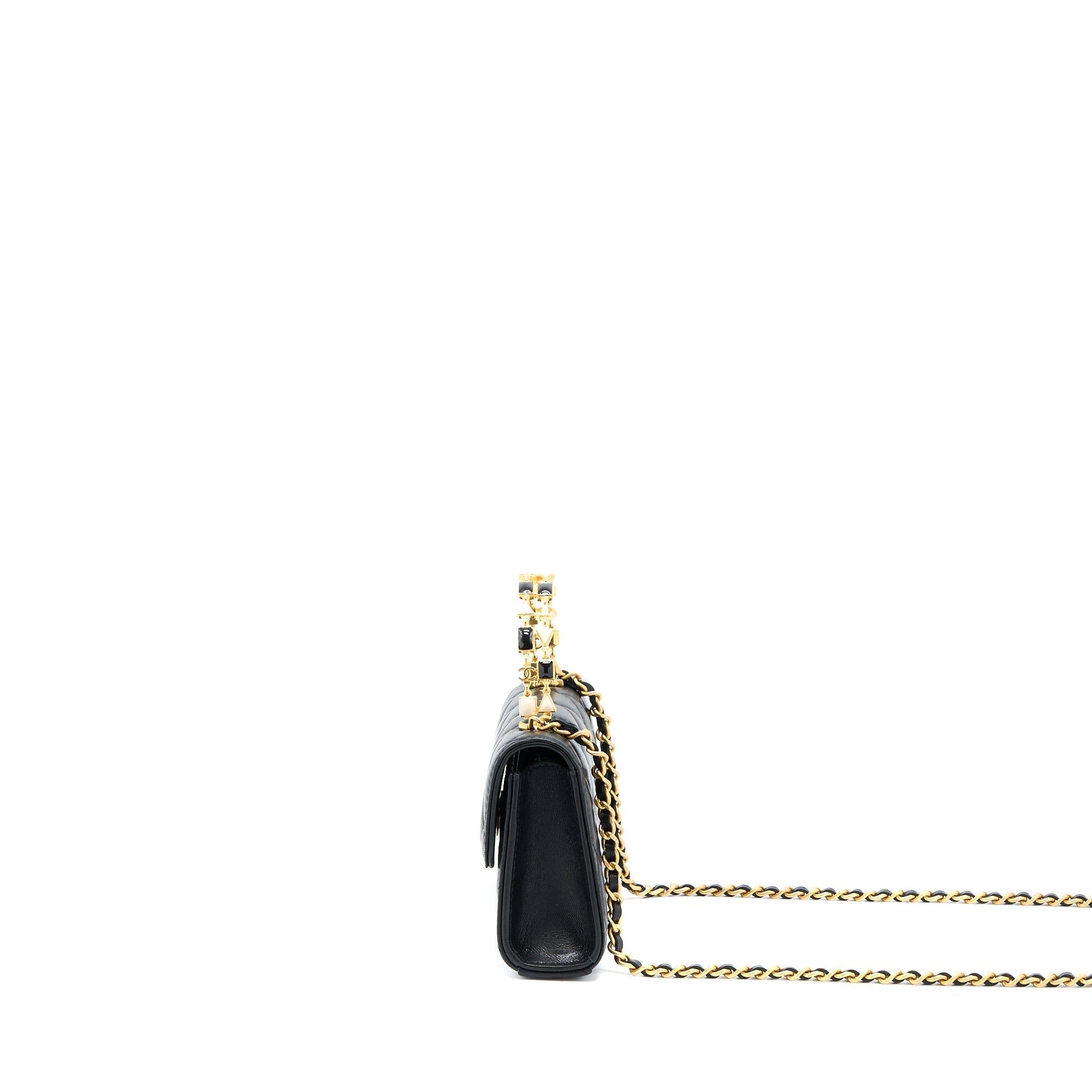Chanel 22B Flap Enamel CC Logo Top Black Shoulder Bag Brushed Ghw