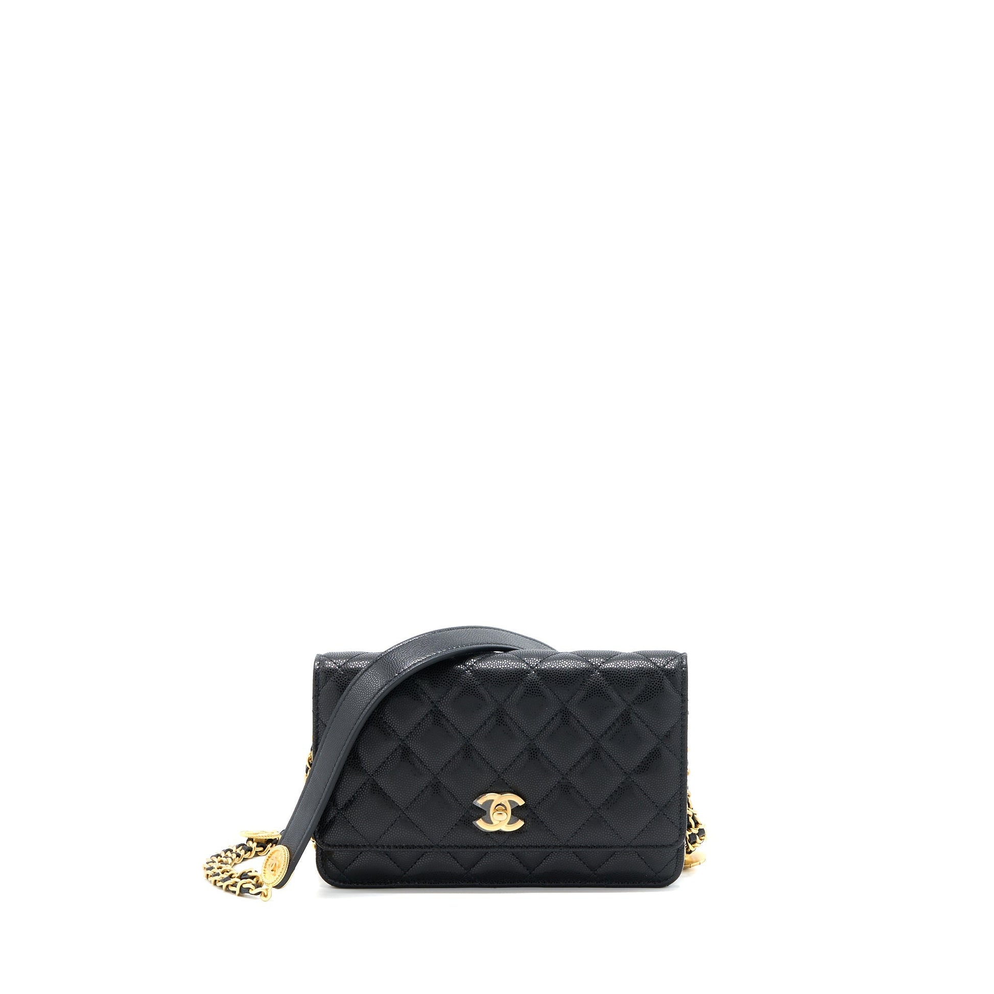 Chanel 22A Twist your button On Caviar Black Wallet Case