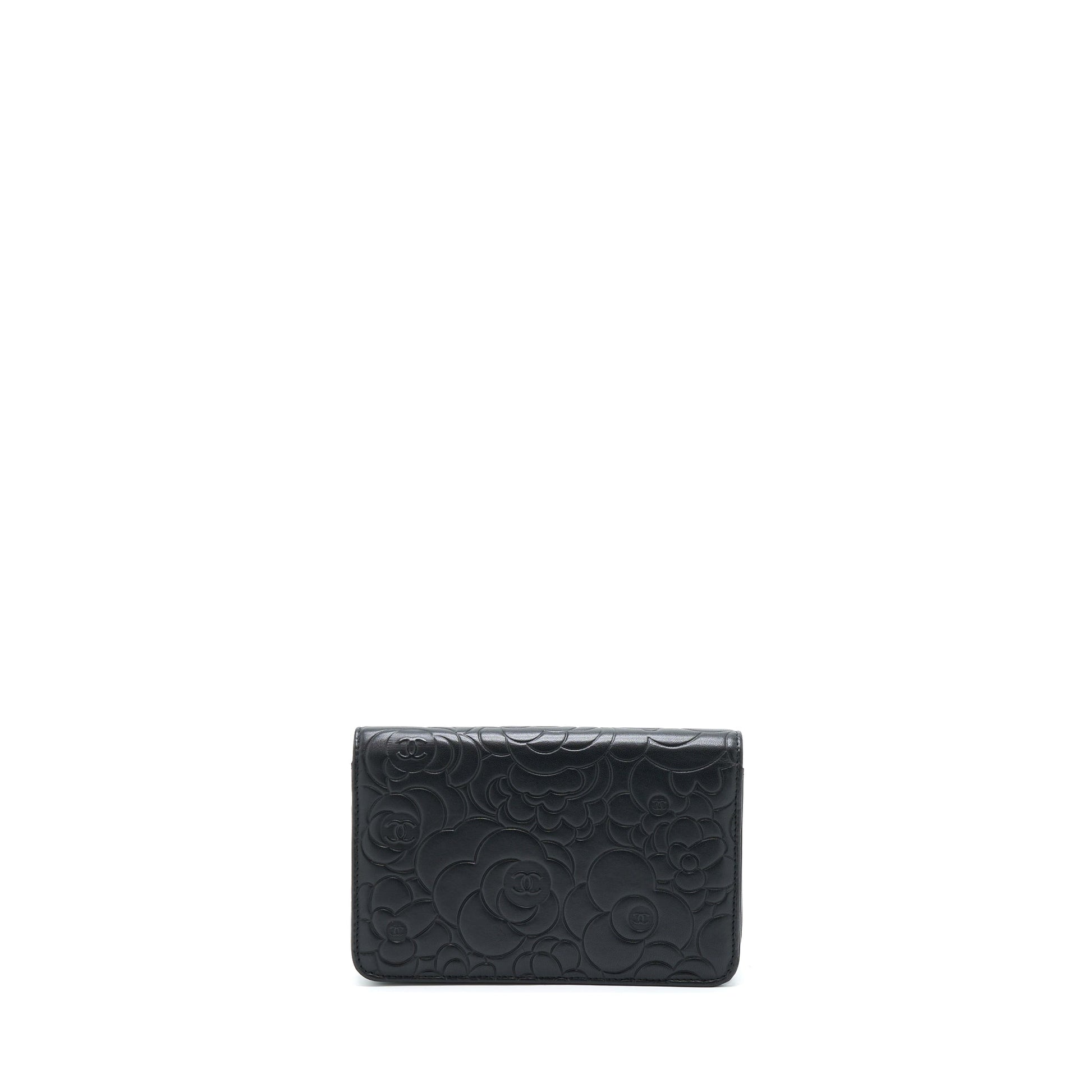 Chanel Camellia On Lambskin SHW Black Wallet Case