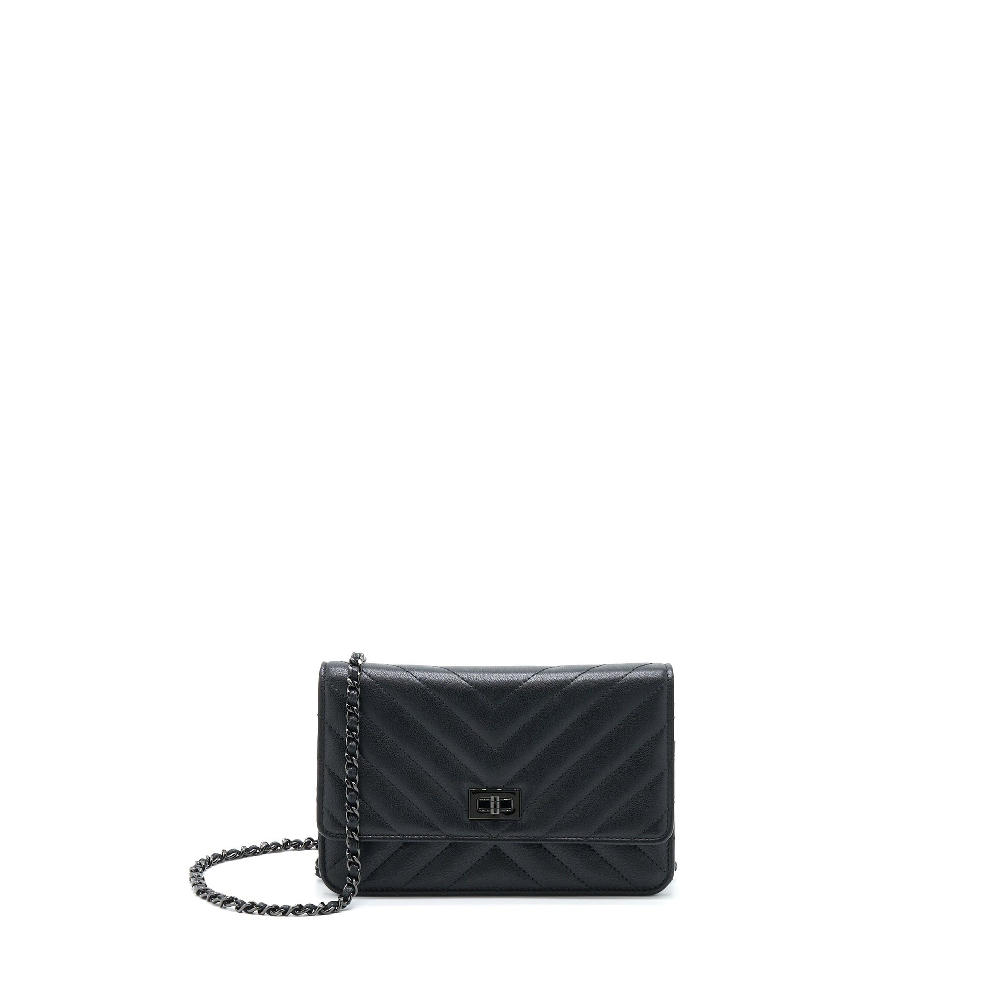 Chanel 2.55 So On Calfskin Hardware Black Wallet Case