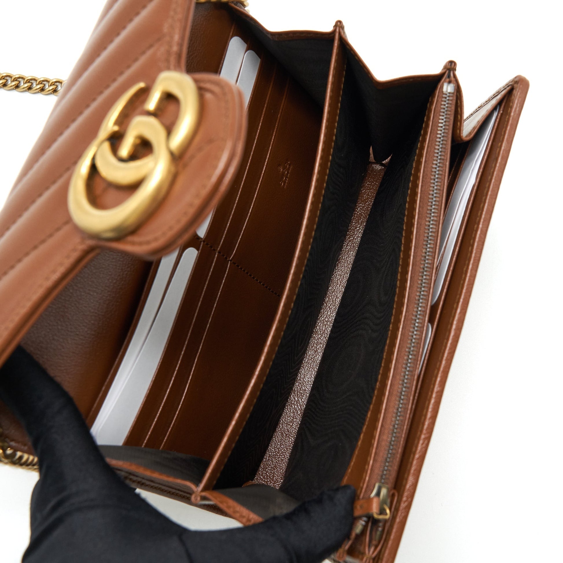 Gucci Marmont Bag Calfskin Matelasse Brown Travel Bag