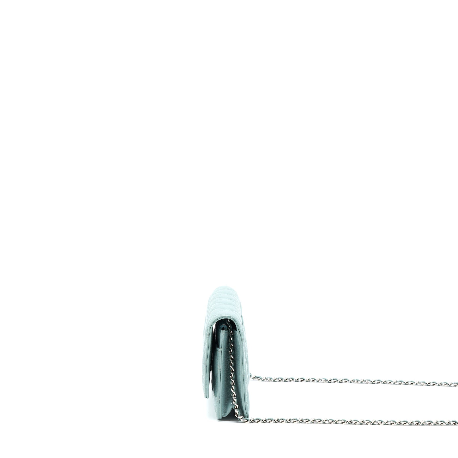Chanel On Caviar Light SHW Blue Wallet Case